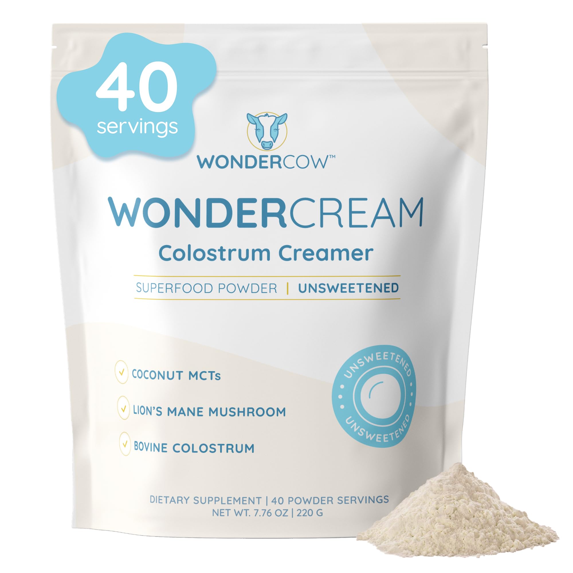 WONDERCOW Bovine Colostrum Superfood Creamer Supplement Powder w/Organic Lions Mane Mushroom & Coconut Milk Powder MCTs | Functional Sugar Free Keto Coffee, Smoothie & Drink Mix Unsweetened WONDERCOW buy supplements canada