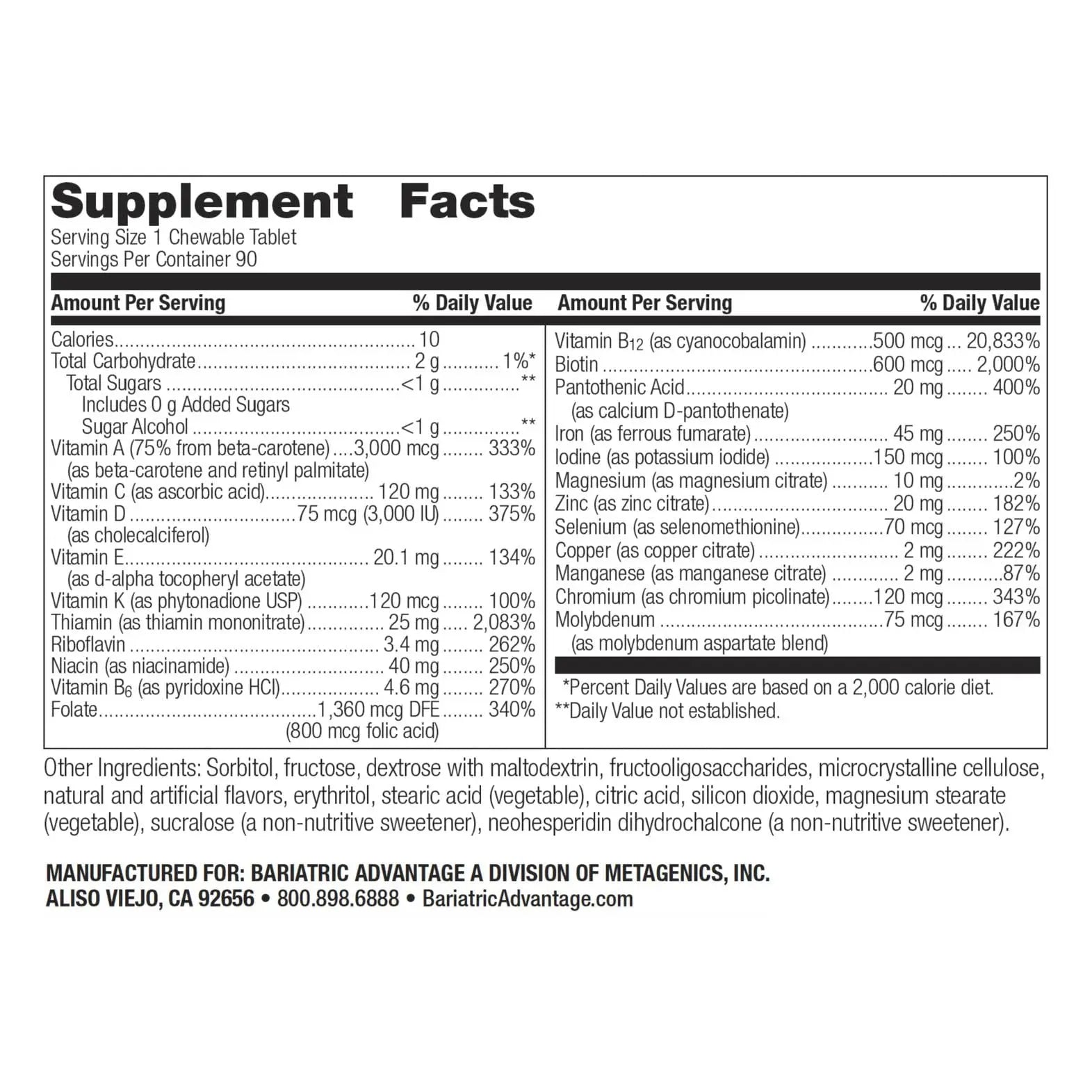 Bariatric Advantage Chewable Ultra Solo with Iron - Once-Per-Day Daily Multivitamin - for Bariatric Surgery Patients - Thiamin, Vitamin A & More Bariatric Advantage buy supplements canada