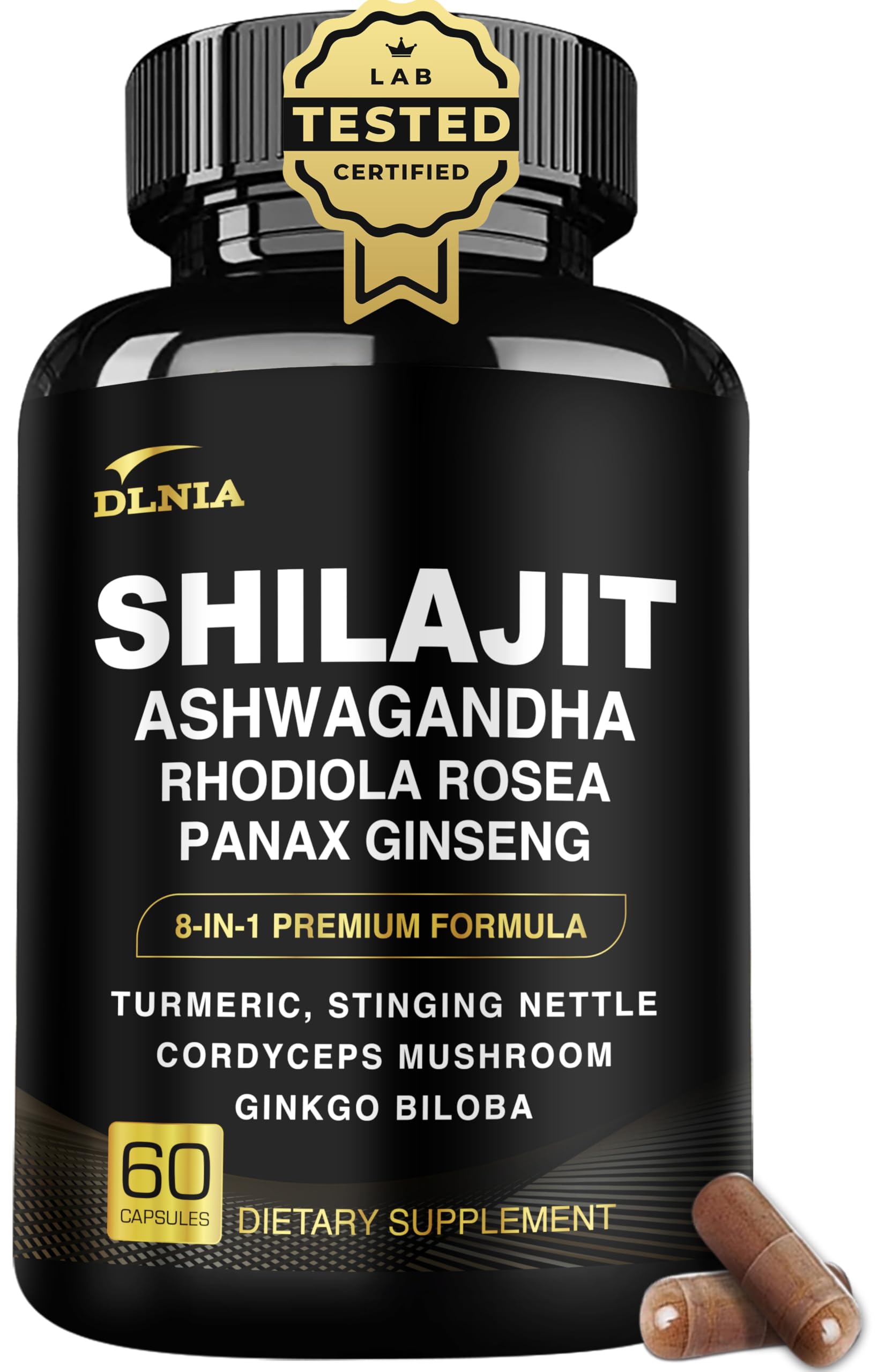 DLNIA 8-in-1 Shilajit for Men & Women with Ashwaganda Himalayan Organic Supplement with Rhodiola Rosea, Ginseng, Turmeric, Mushroom, for Immune Support, Energy, Calm, Focus, Clarity, Sleep, Cortisol DLNIA buy supplements canada