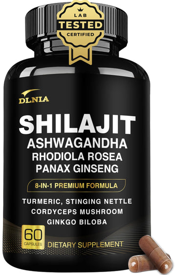 DLNIA 8-in-1 Shilajit for Men & Women with Ashwaganda Himalayan Organic Supplement with Rhodiola Rosea, Ginseng, Turmeric, Mushroom, for Immune Support, Energy, Calm, Focus, Clarity, Sleep, Cortisol DLNIA buy supplements canada