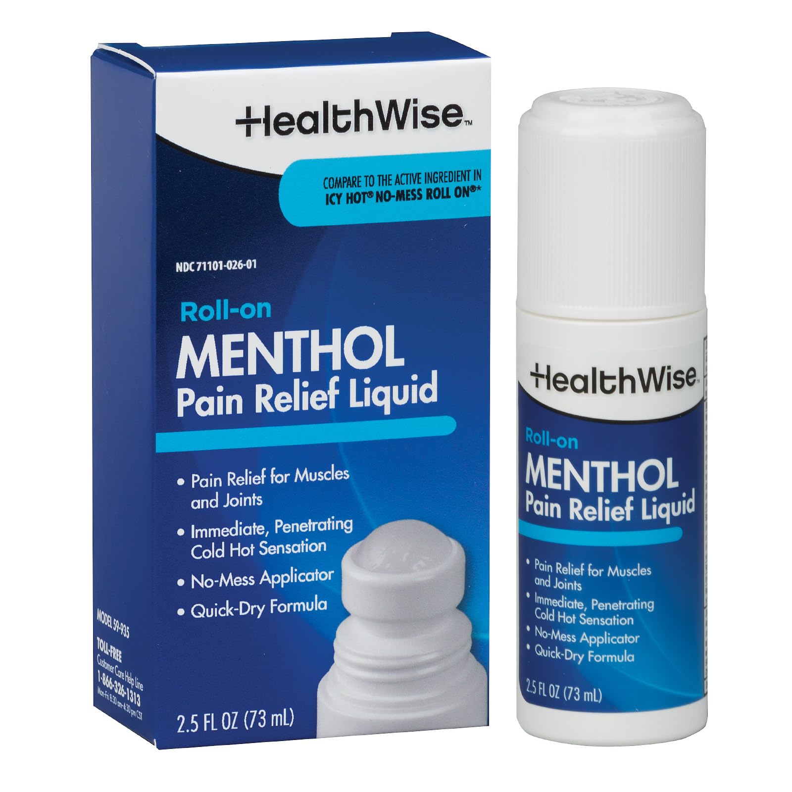 HealthWise 16% Menthol Roll-On | Cold Hot Sensation | Pain Relief Liquid | 2.5 oz. 73 mL | Non-Greasy Formula | Immediate Penetrating Action | Topical Analgesic HealthWise buy supplements canada