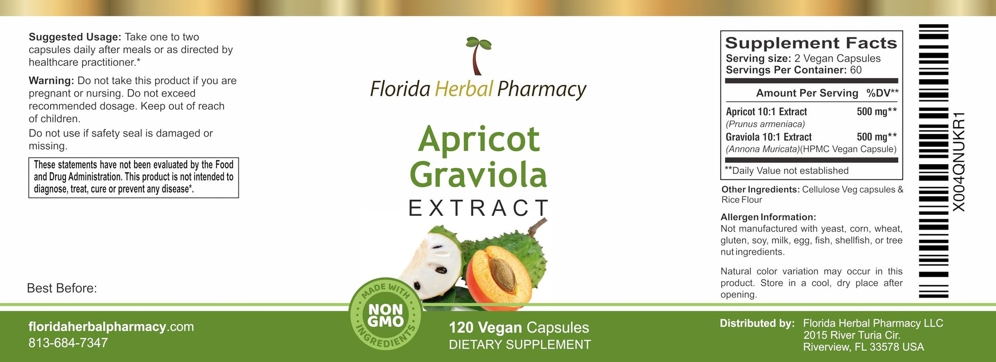 Florida Herbal Pharmacy, Apricot-Graviola Supplement Capsules 10:1 (120 Capsules), 1000 mg Serving (Pack of 1) Florida Herbal Pharmacy buy supplements canada