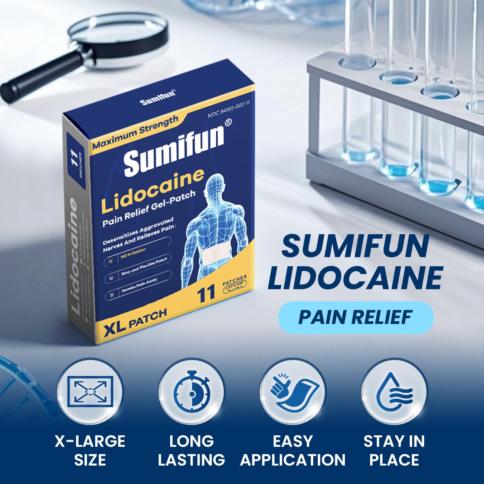 Sumifun 4% Lidocaine XL Pain Patches | Extra Large 4.72"x7.87" for Full Back & Thigh Coverage | Maximum Strength OTC Numbing | 8-Hour Medical Adhesion (X-Large, Count, 18) Sumifun buy supplements canada