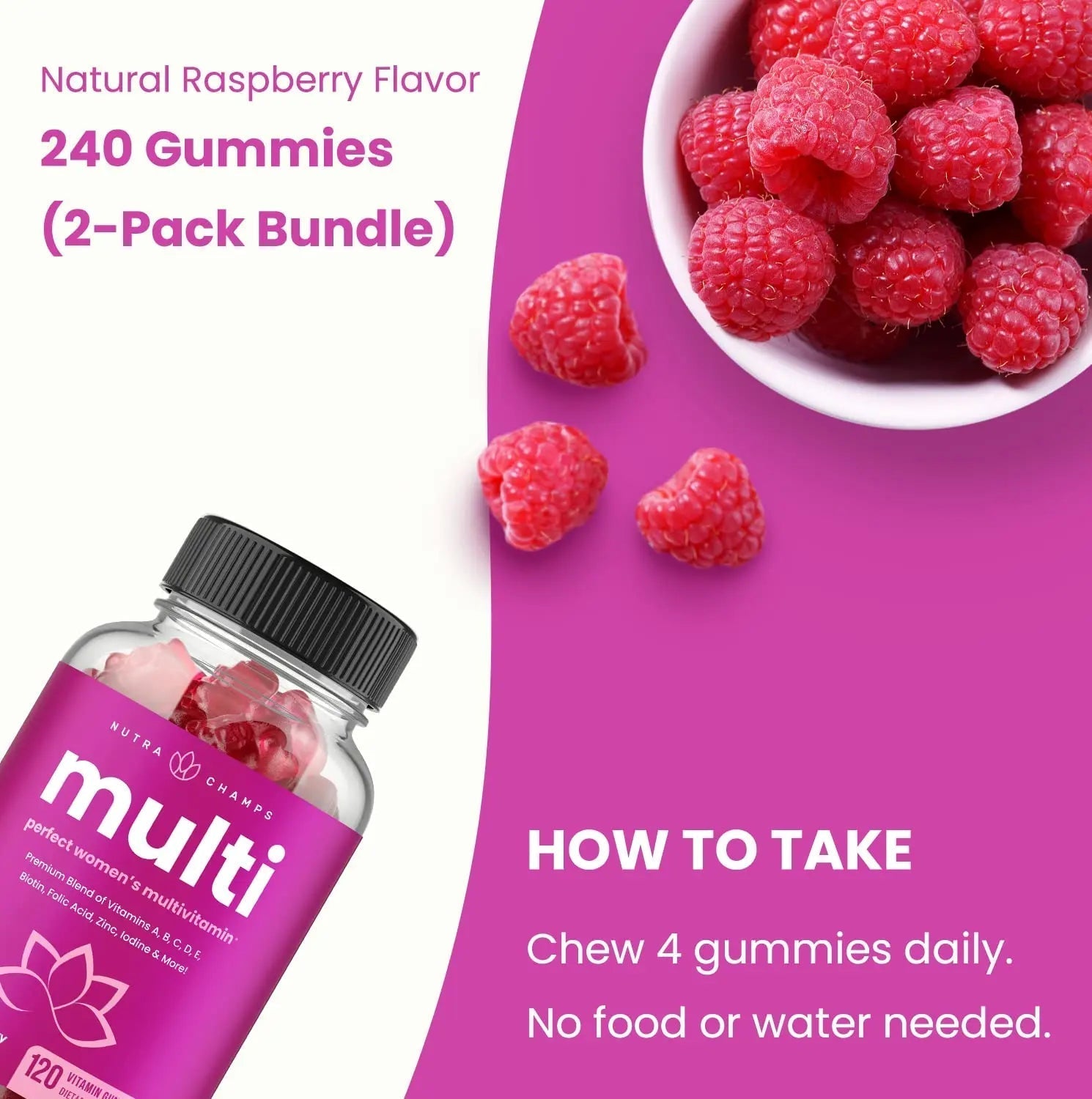 NutraChamps Multivitamin for Women, 240 Count, Vitamins A, B, C, D, E, Biotin, Folic Acid, Womens Gummy Multivitamins, Chewable Daily (Pack of 2) NutraChamps buy supplements canada
