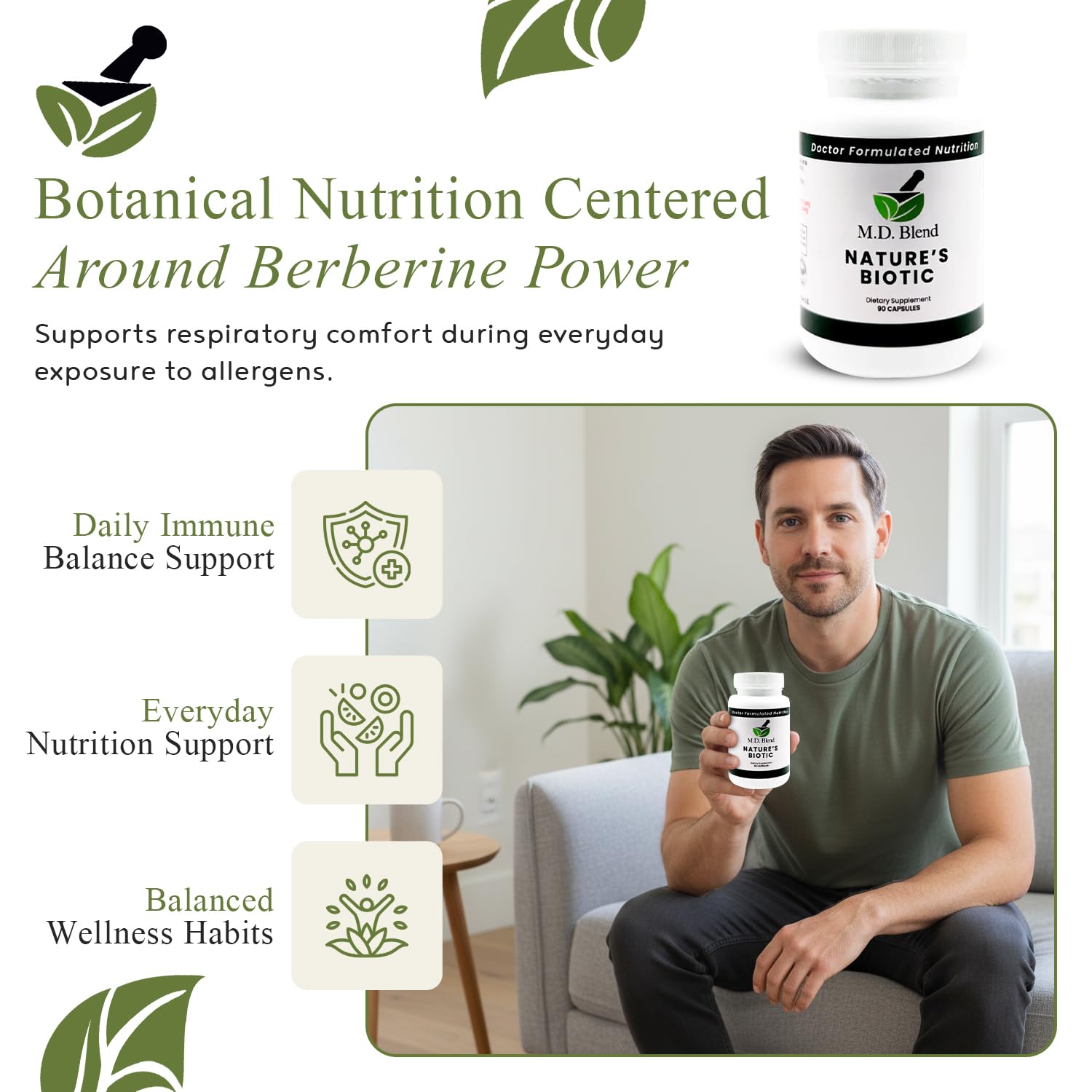 Nature’s Biotic Berberine Supplement for Daily Wellness Support with Blend of Oregano, Garlic, Vitamins C & B6, Magnesium, and Zinc, 90 Capsules (Pack of 1) M.D. Blend buy supplements canada