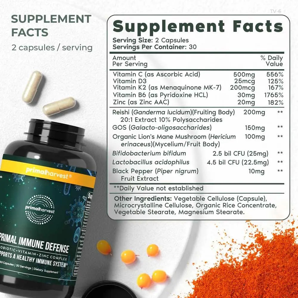 Primal Harvest Primal Immune Defense: 10-in-1 Immune Support with Probiotics, Zinc, Vitamins C, B6, D3 & K2 Primal Harvest buy supplements canada