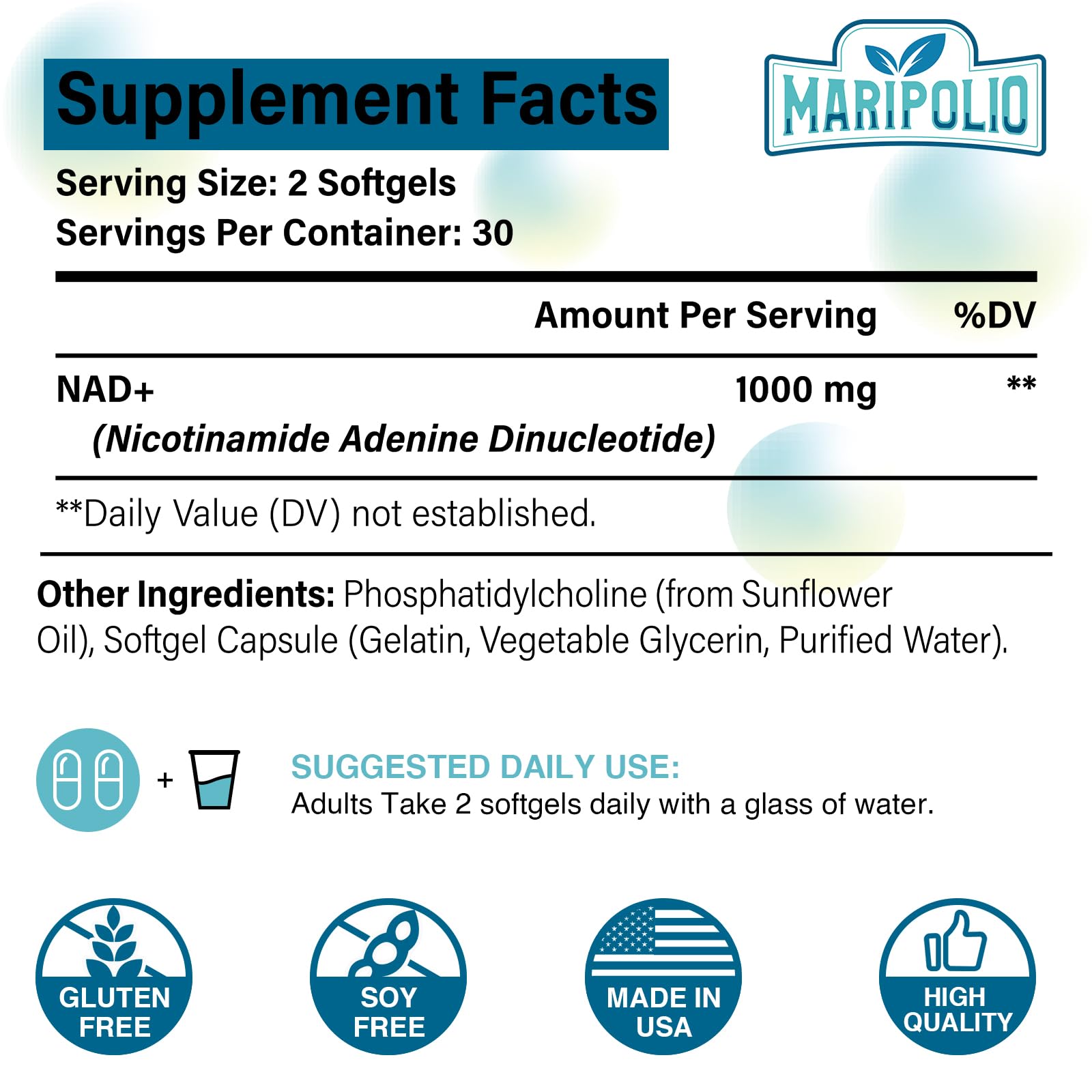 Maripolio Liposomal NAD+ 1000 mg Supplement | High Bioavailability Liposomal Delivery | Cellular Energy & Wellness Support | Pure NAD+ Dietary Supplement for Men,Women, 60 Softgels Maripolio buy supplements canada