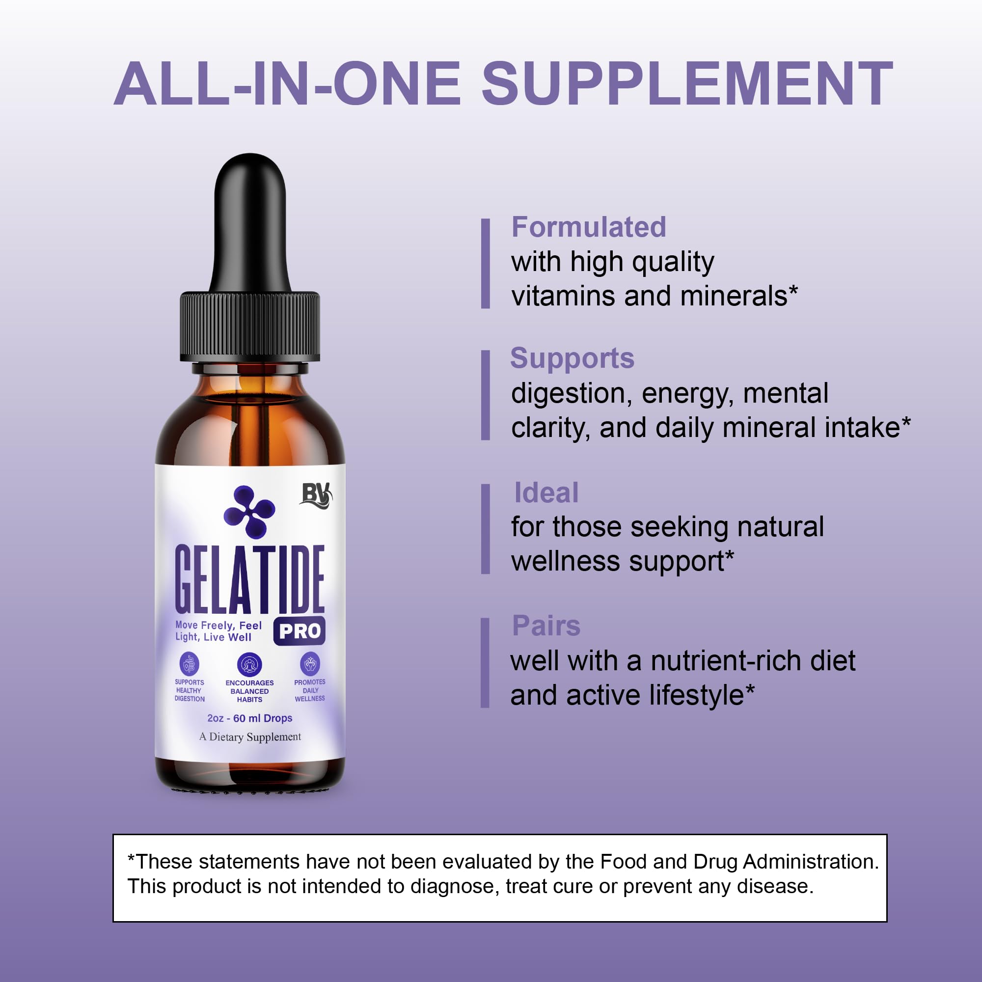 BLUE VIBE Gelatide Liquid Drops, Gela Tide Advanced Maximum Strength Overall Health & Wellness Support Supplement, Gelatide Premium Daily Health and Overall Energy Formula (2oz / 60ml) BLUE VIBE buy supplements canada