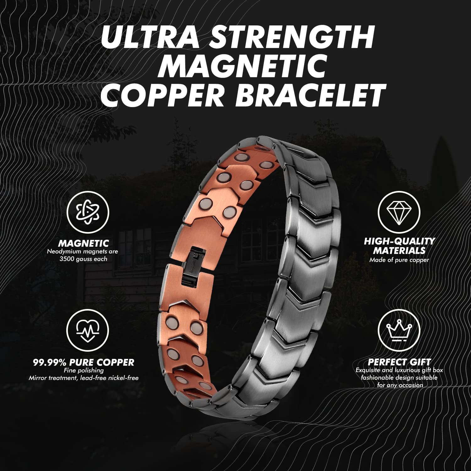 Auinz - Copper Bracelets for Men - 99.99% Solid Pure Copper Magnetic Bracelets Double-Row Auinz buy supplements canada