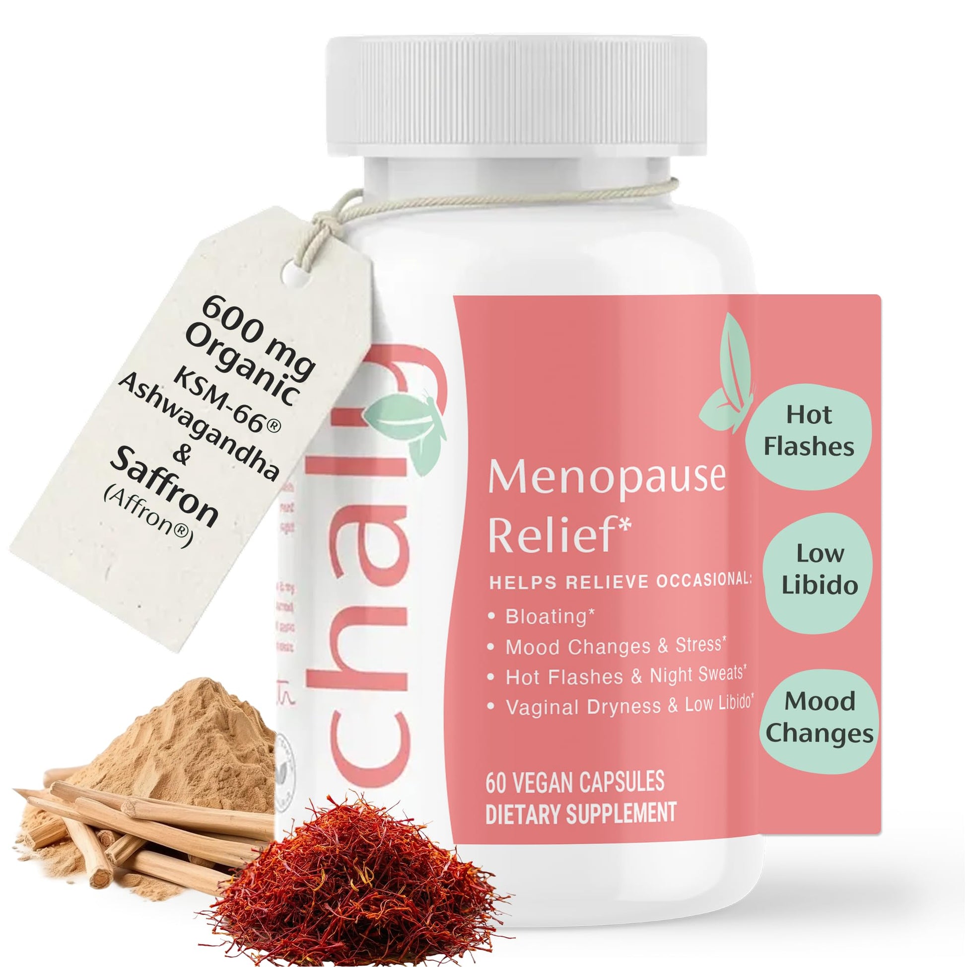Chaly Menopause Supplements for Women with Ashwagandha KSM 66 and Saffron | Hot Flash, Bloating, Libido, Vaginal Dryness, Stress, and Mood Support Supplement | Menopause Relief Supplements | 60 Count Chaly buy supplements canada