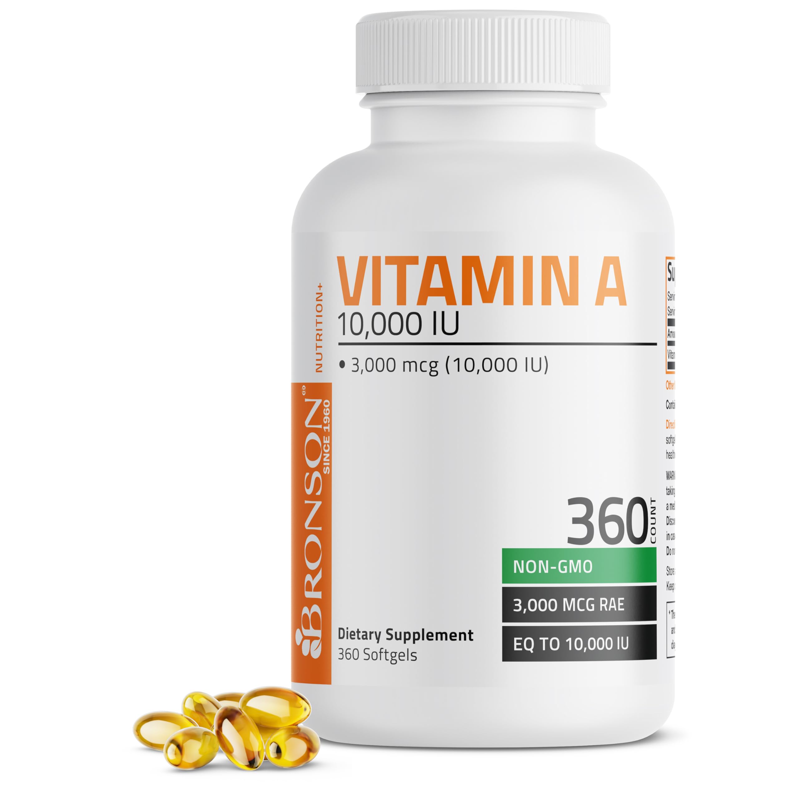 Bronson Vitamin A 10,000 IU Premium Non-GMO Formula Supports Healthy Vision & Immune System and Healthy Growth & Reproduction, 360 Softgels Bronson buy supplements canada