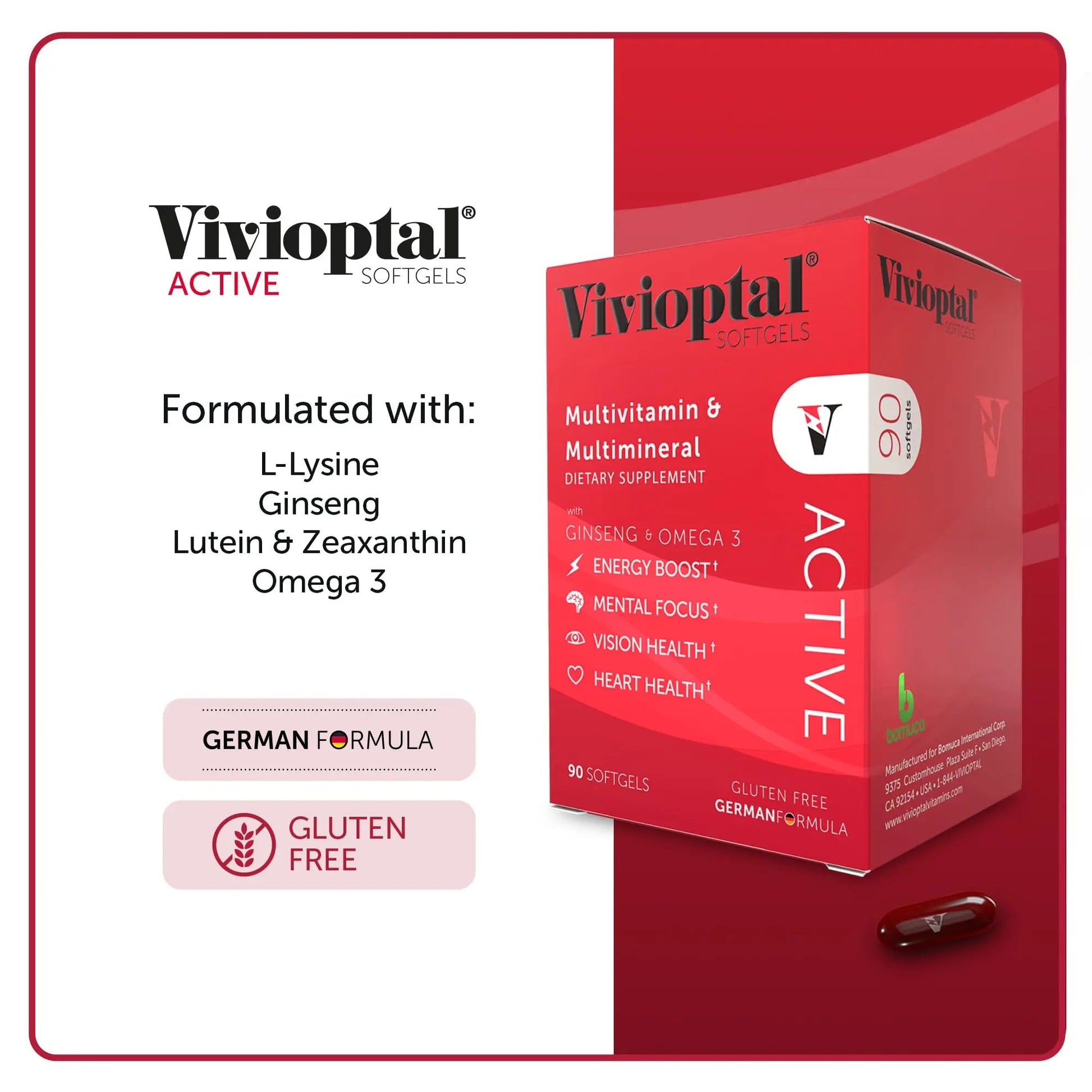 Vivioptal Active, 90 Softgels (1 Year Supply), Ginseng & Omega 3, Multivitamin & Multimineral, Gluten Free, German Formula Vivioptal Vitamins buy supplements canada