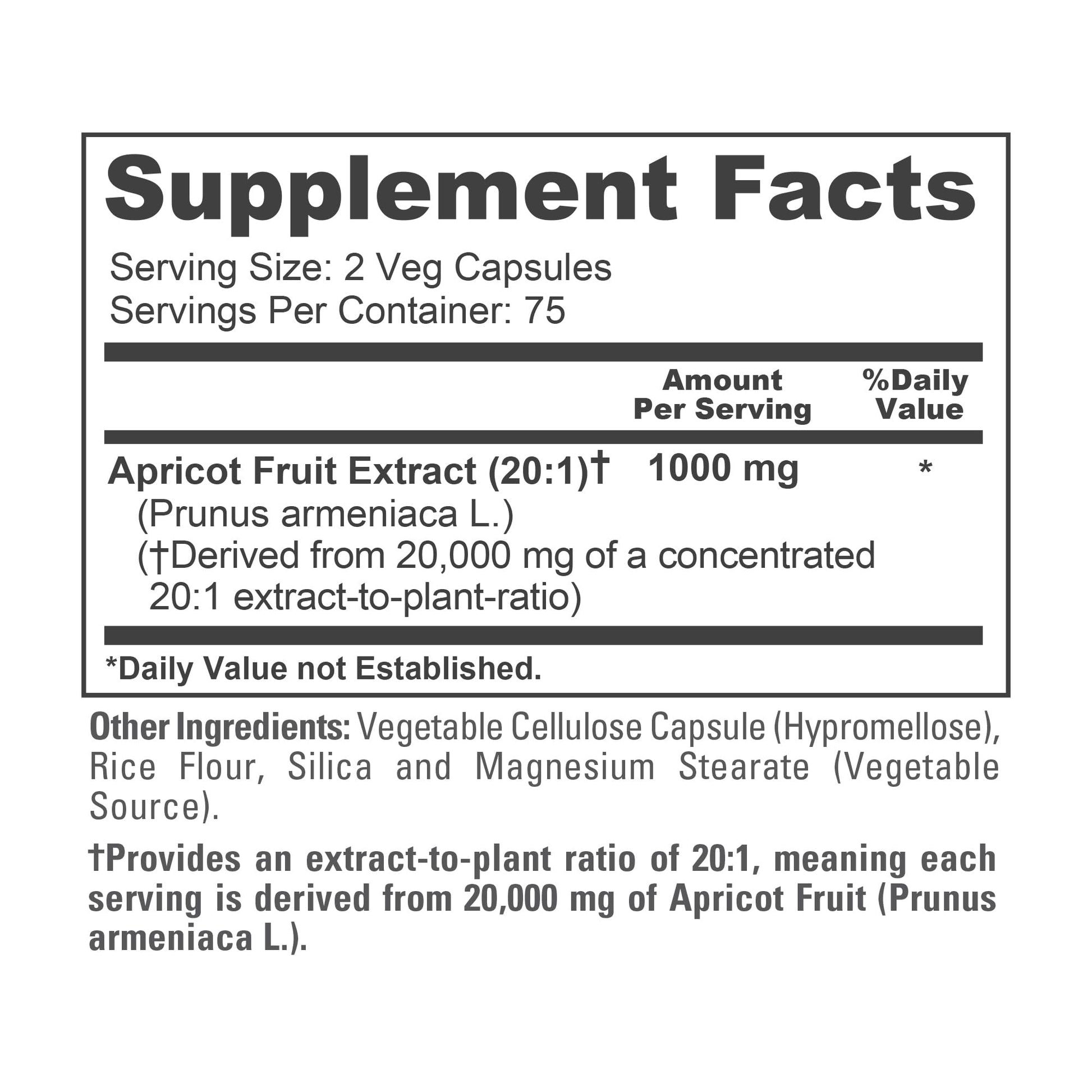 NusaPure Apricot 20:1 Extract, 1000 mg Equivalent to 20,000mg 150 Veggie Capsules (Vegan, Non-GMO) NusaPure buy supplements canada