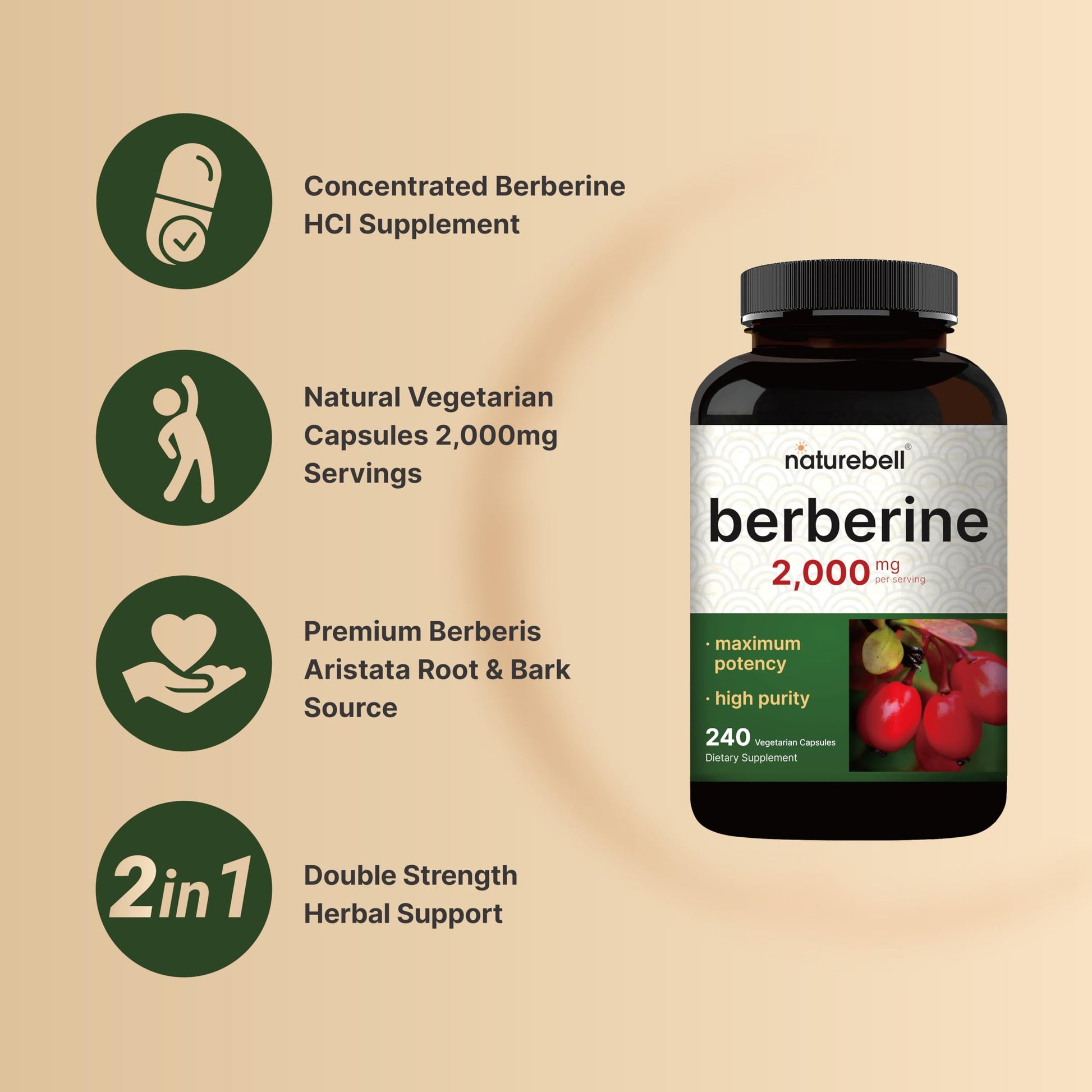 Berberine Supplement 500mg Per Capsule (2,000mg Per Serving) | 240 Veggie Capsules, 97% Pure Berberine HCL – Plant Based, Vegan, Non-GMO NatureBell buy supplements canada