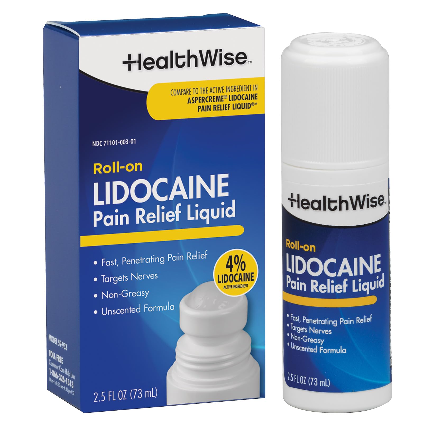 HealthWise 4% Lidocaine Roll-On | OTC Strength | Pain Relief Liquid | 2.5 oz. 73 mL | Non-Greasy, Unscented Formula | Topical Anesthetic HealthWise buy supplements canada
