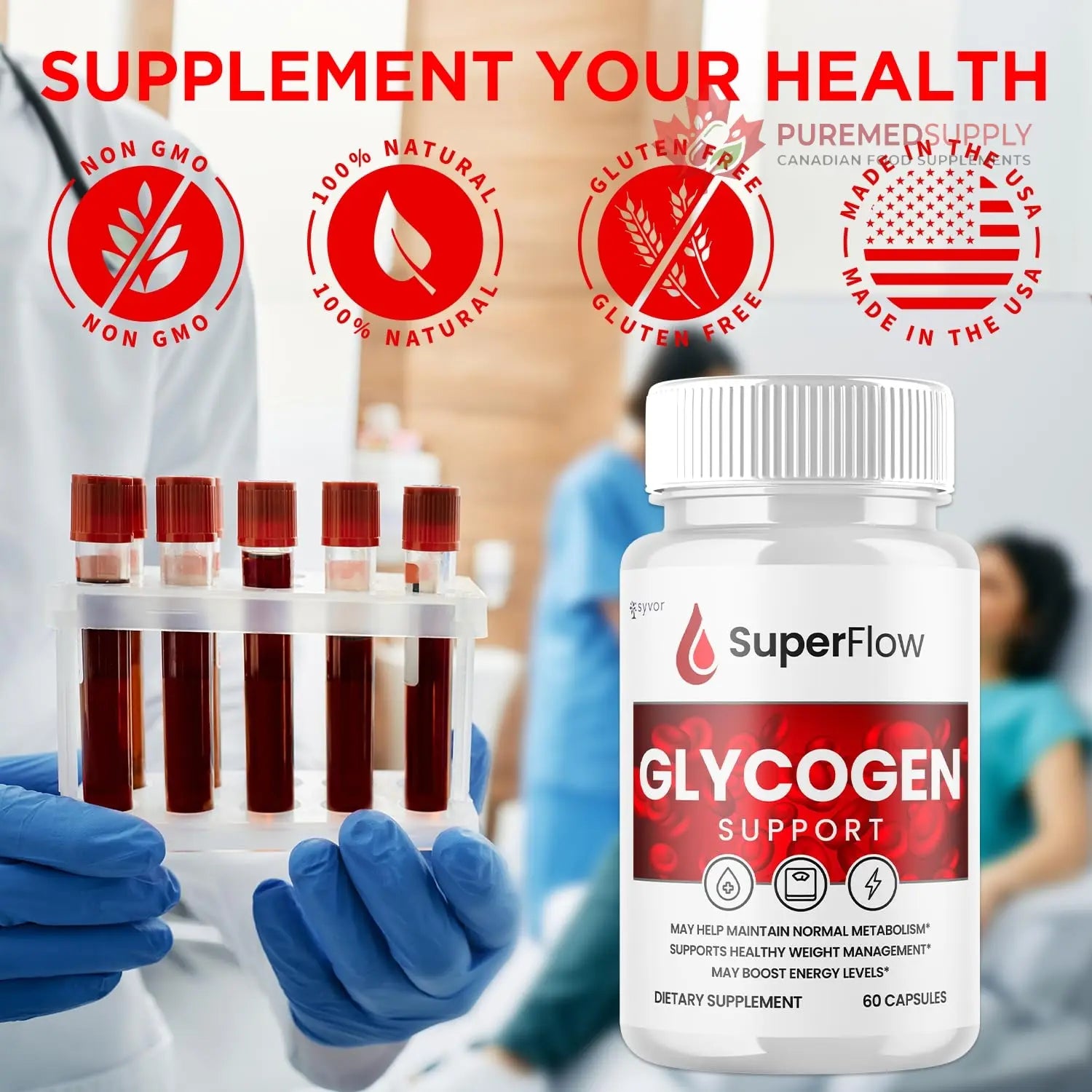 Super Flow Glycogen Support, Official SuperFlow Advanced Formula Glyco Optimizer Capsules, All Natural Super Flow Glycogen Pills, Daily Wellness Supplement to Support Healthy Balance (60 Capsules) Syvor buy supplements canada
