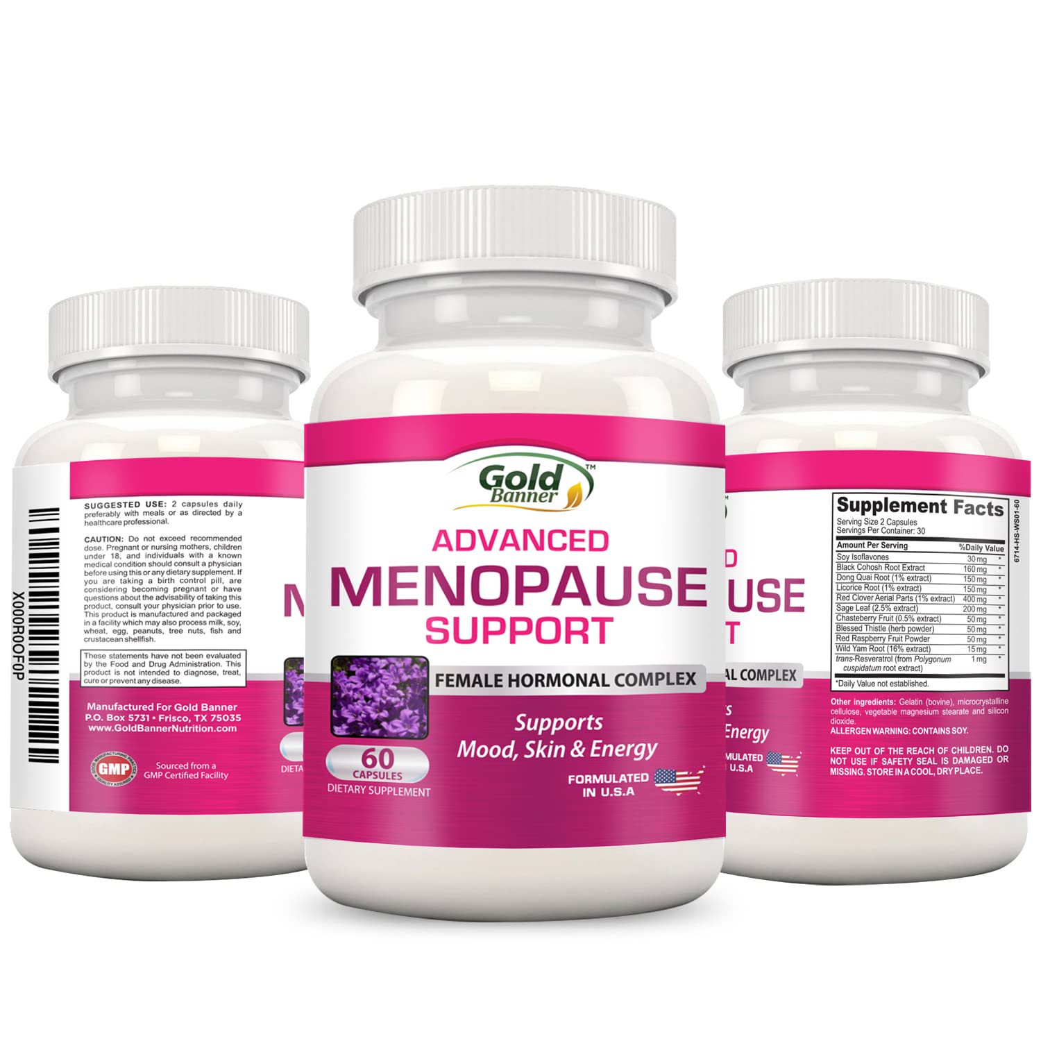 Advanced Menopause Support - Natural Female Hormonal Complex for Hot Flashes, Mood Swings & Vaginal Dryness - Black Cohosh, Soy Isoflavones & Herbal Extract Formula - Does Not Include Hormones Gold Banner buy supplements canada