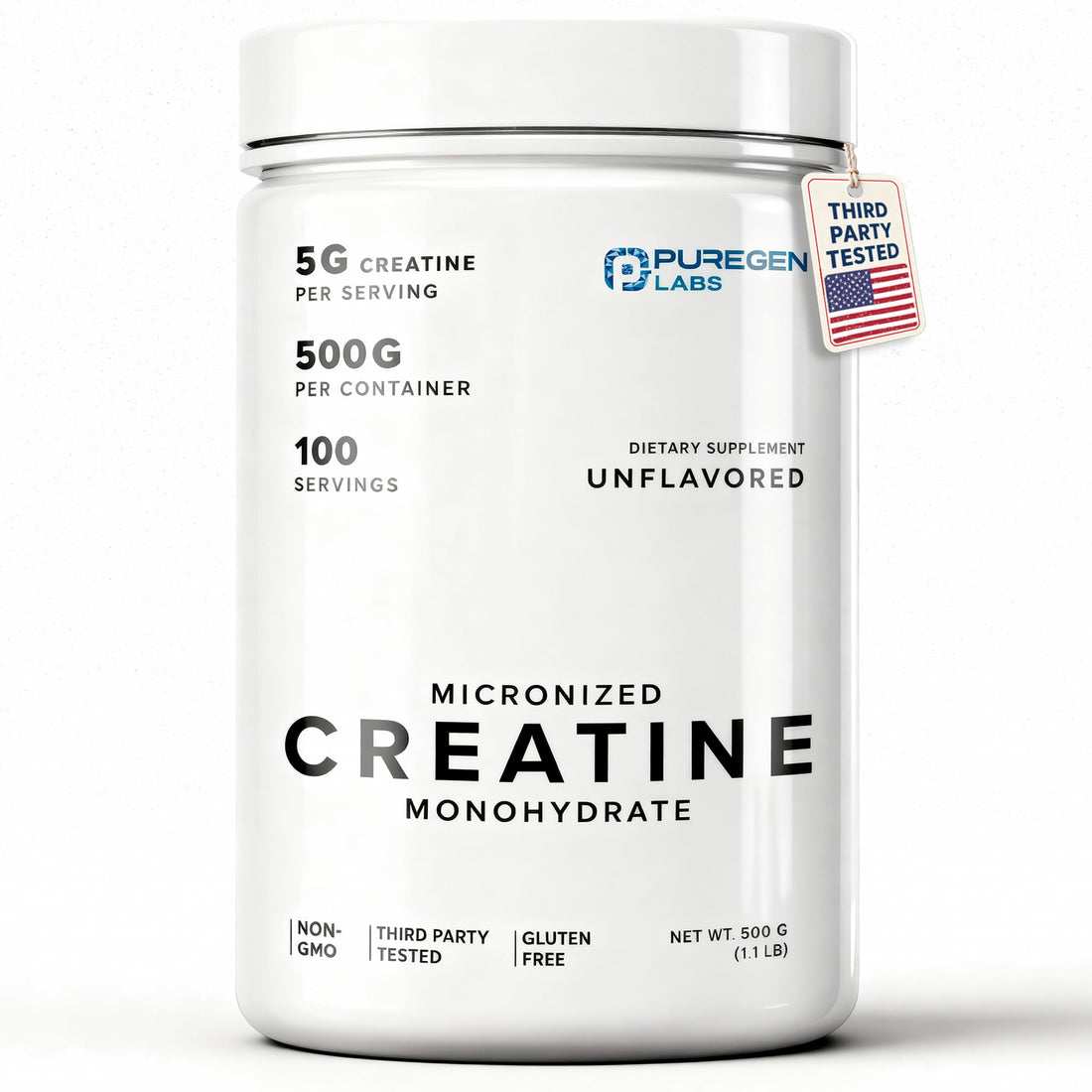 Puregen Labs Micronized Creatine Monohydrate Powder 500g – Pure, Unflavored, No Additives | 5000mg Per Serv (5g) - 100 Servings | Third Party Tested for Quality P Puregen Labs buy supplements canada