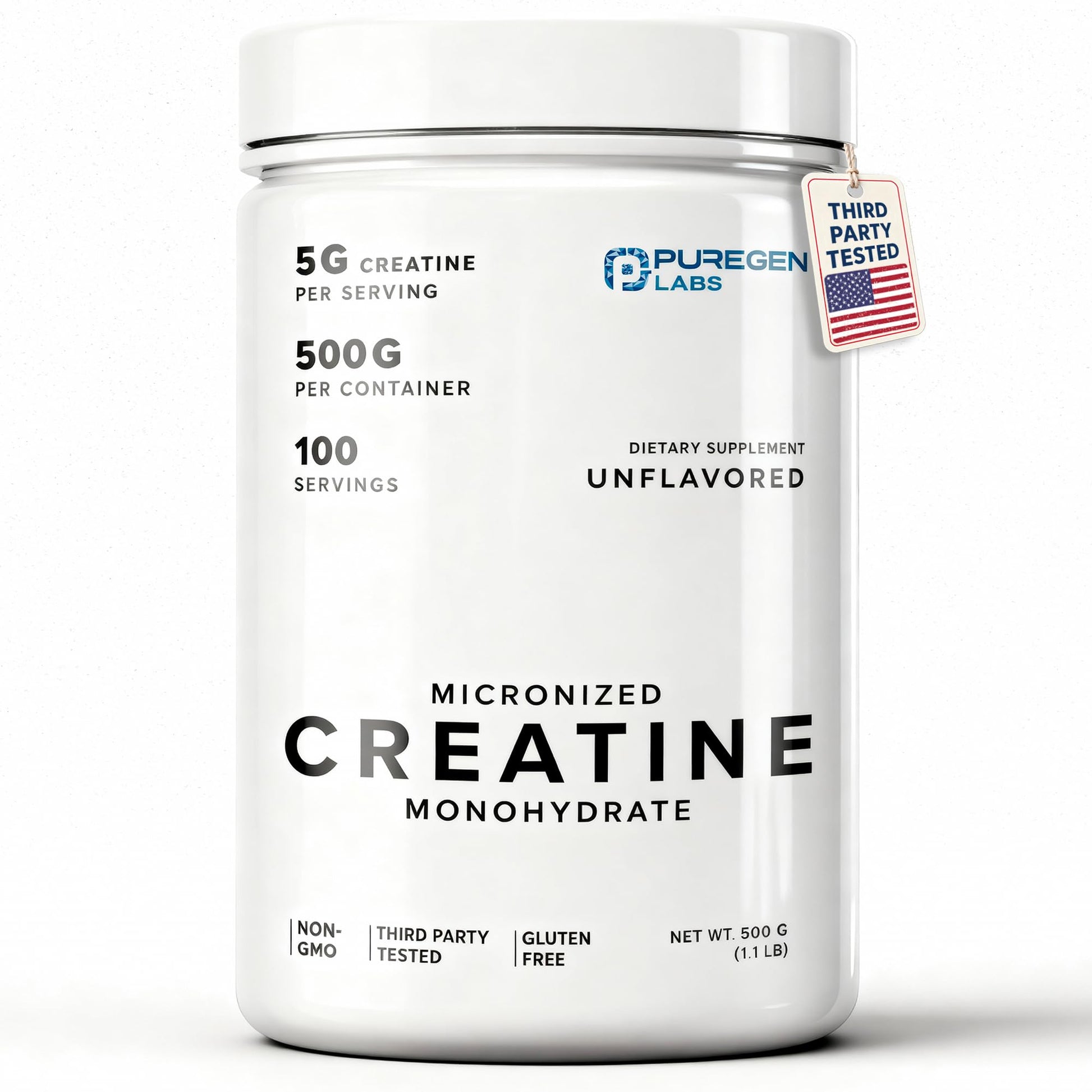 Puregen Labs Micronized Creatine Monohydrate Powder 500g – Pure, Unflavored, No Additives | 5000mg Per Serv (5g) - 100 Servings | Third Party Tested for Quality P Puregen Labs buy supplements canada