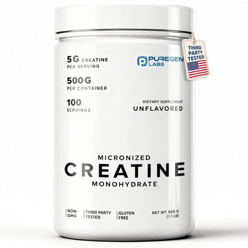 Puregen Labs Micronized Creatine Monohydrate Powder 500g – Pure, Unflavored, No Additives | 5000mg Per Serv (5g) - 100 Servings | Third Party Tested for Quality P Puregen Labs buy supplements canada