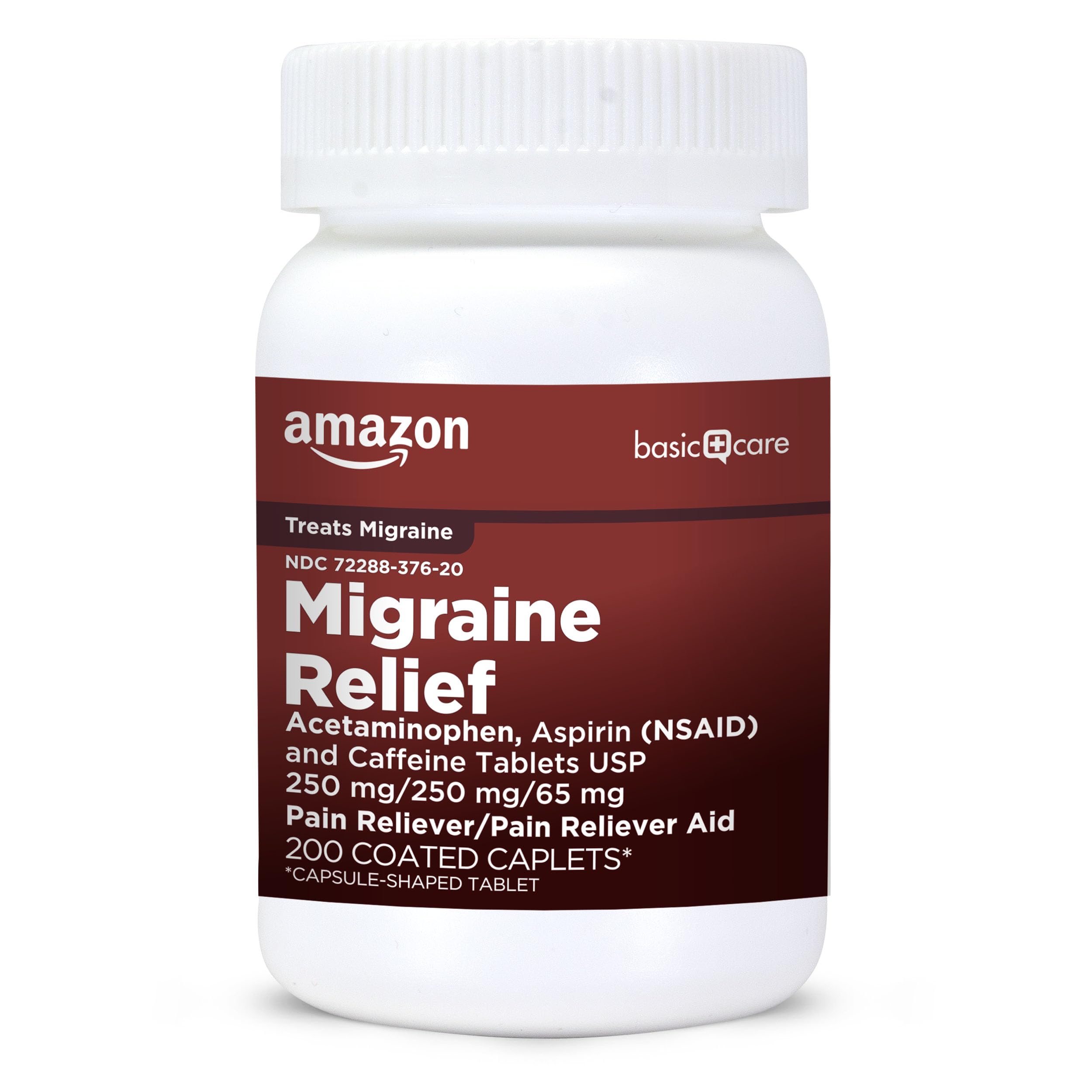 Amazon Basic Care Migraine Relief Acetaminophen, Aspirin (NSAID) and Caffeine Tablets, Pain Reliever/Pain Reliever Aid, 200 Count Amazon Basic Care buy supplements canada