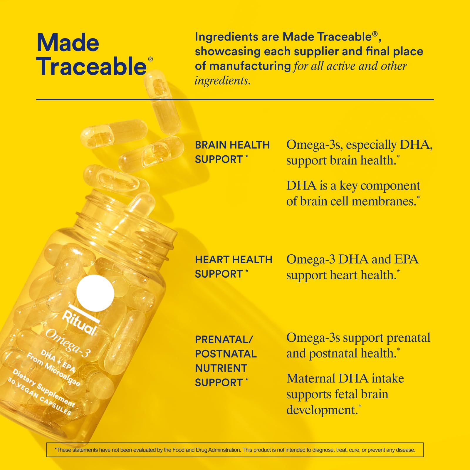 Ritual Omega 3 - Vegan - Science-Backed Dose of DHA & EPA Fatty Acids in 2:1 Ratio, Bioavailable, Brain and Heart Health Support, Minimal Burp-Back, Sustainably Sourced Microalgae, 30 Day Supply Ritual buy supplements canada