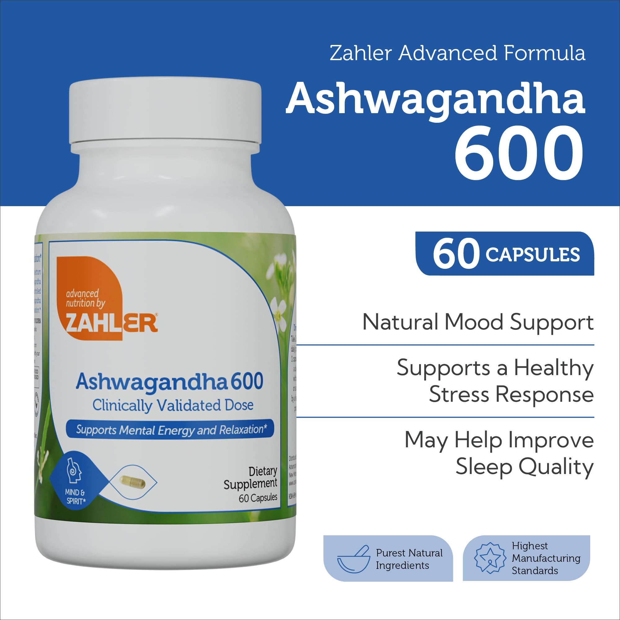 Zahler Ashwagandha Capsules, KSM-66 Aswhagandha 600mg Supplement, Relaxation and Stress Support, Kosher, 60 Capsules Zahler buy supplements canada