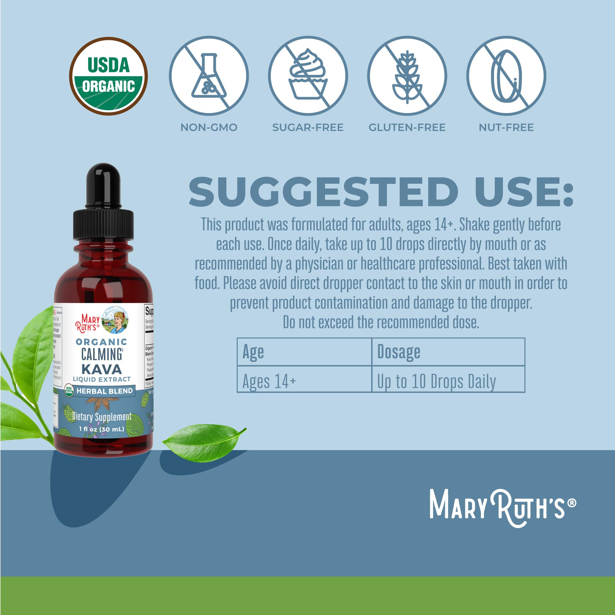 MaryRuth Organics, Herbal Supplement Drop, Calmness & Relaxation, Pack of 1, USDA Kava Root, Sugar/Gluten Free, Support Sleep, Calm & Stress Relief, Vegan, Non-GMO, 30 Servings MARYRUTH'S buy supplements canada