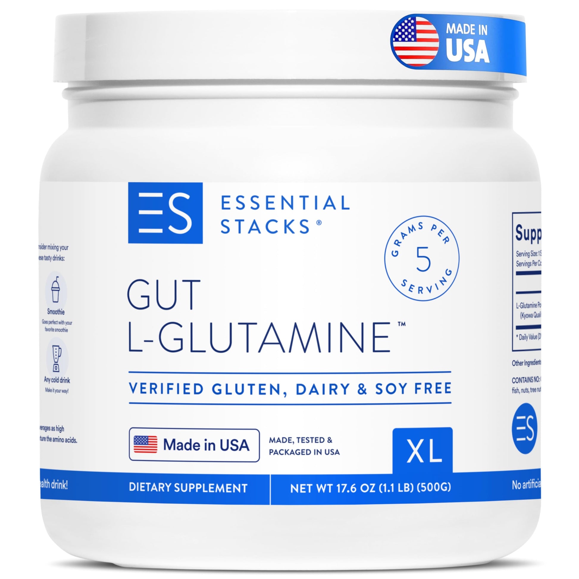 Essential Stacks Gut L-Glutamine Powder - Exclusively Made in USA - Pure L Glutamine Powder for Gut Health (100 Servings, Unflavored) Essential Stacks buy supplements canada