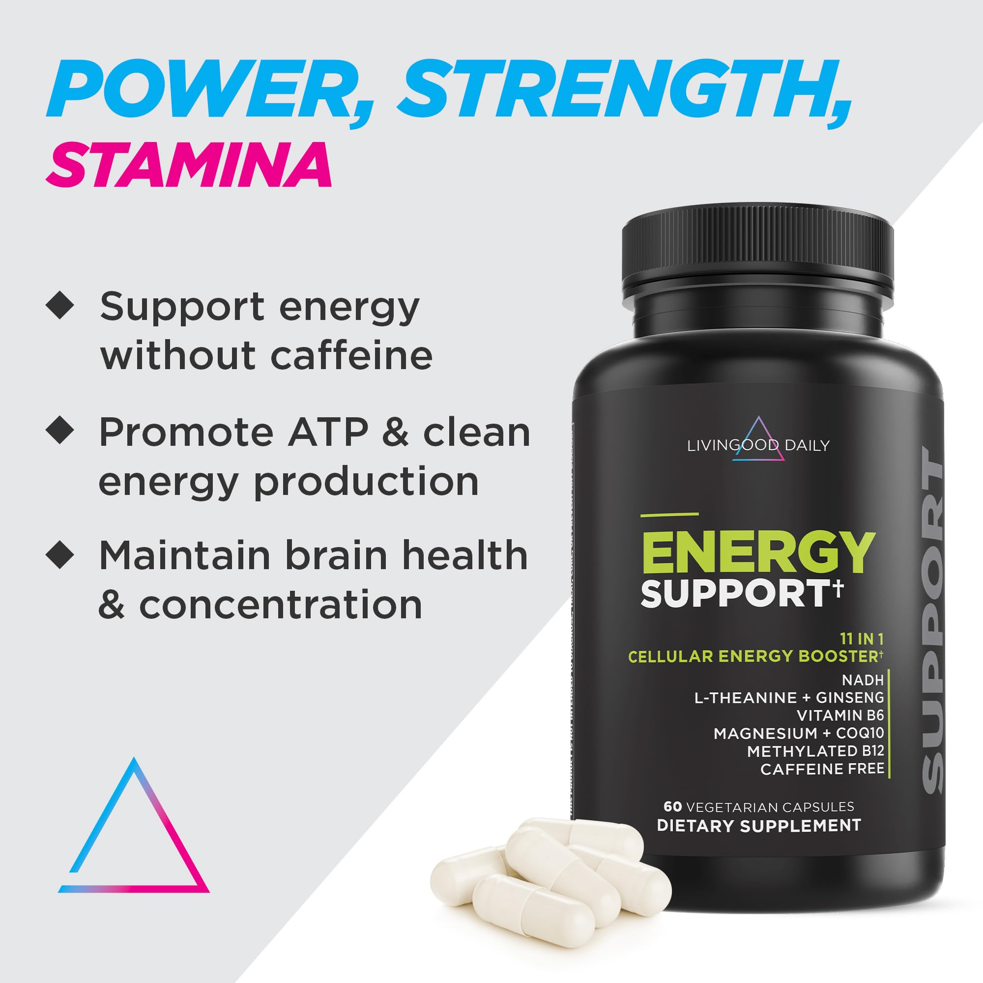 Livingood Daily Energy Support, 11-in-1 Supplement with Magnesium, Vitamin B6, B12, Amino Acids, L Carnitine, CoQ10, Ginseng & L Theanine, Supports Natural Energy for Men & Women, Vegan, 60 Capsules Livingood Daily buy supplements canada