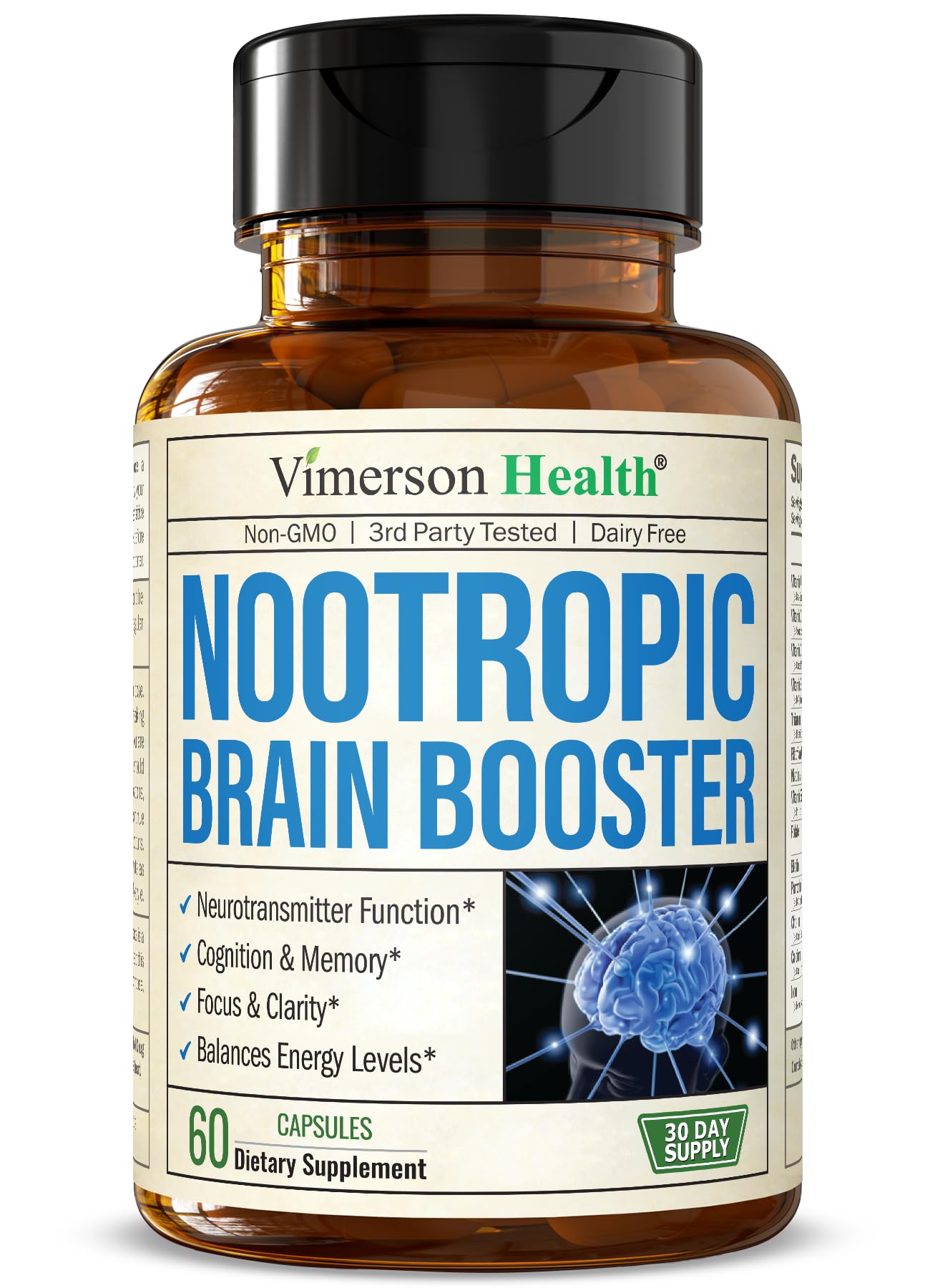 Nootropics Brain Support Supplement - Nootropic Brain Booster for Improved Focus, Concentration & Memory. Brain Nootropic for Brain Health, Mood & Energy Support. Non-GMO. Made in the USA. 60 Capsules Vimerson Health buy supplements canada