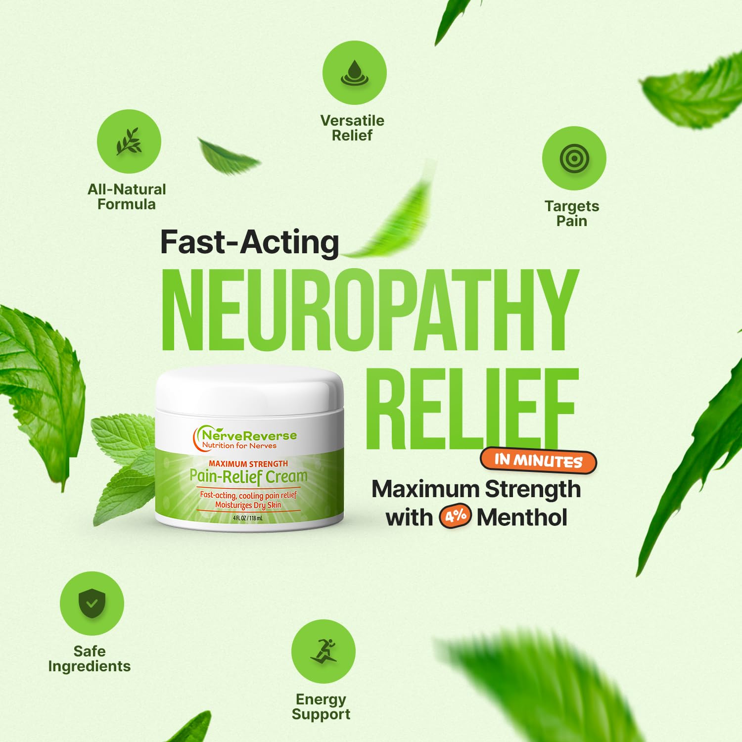 NerveReverse - Neuropathy Pain Relief Cream for feet, Hands, Legs Toes. Large 4 OZ. JAR. Fast-Acting, Maximum Strength Cream with 4% Menthol, MSM, L-Carnitine, L-Arginine, Vitamin E, Vitamin B6 NERVEREVERSE NUTRITION FOR NERVES buy supplements canada