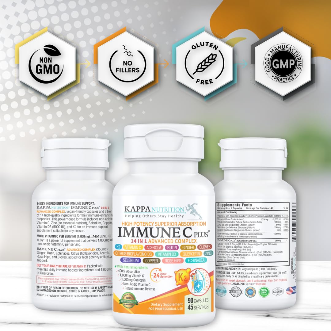 Quercetin 1,000mg, Vitamin C 1,000mg, Zinc 50mg, Vitamin D3 5,000iu, Selenium, Copper, Acerola, Ginger, Rutin, Bitter Orange, Rose Hips, Echinacea, Immune C Plus, 14 in 1 Immune C Plus (120 Count) KAPPA NUTRITION buy supplements canada