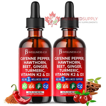 Cayenne Pepper Supplement Liquid Drops + Hawthorn Berry, Vitamin D3 K2 Beet Root Powder, Ceylon Cinnamon, Turmeric Curcumin, Organic Panax Ginseng - 4oz JB Wellness Co buy supplements canada