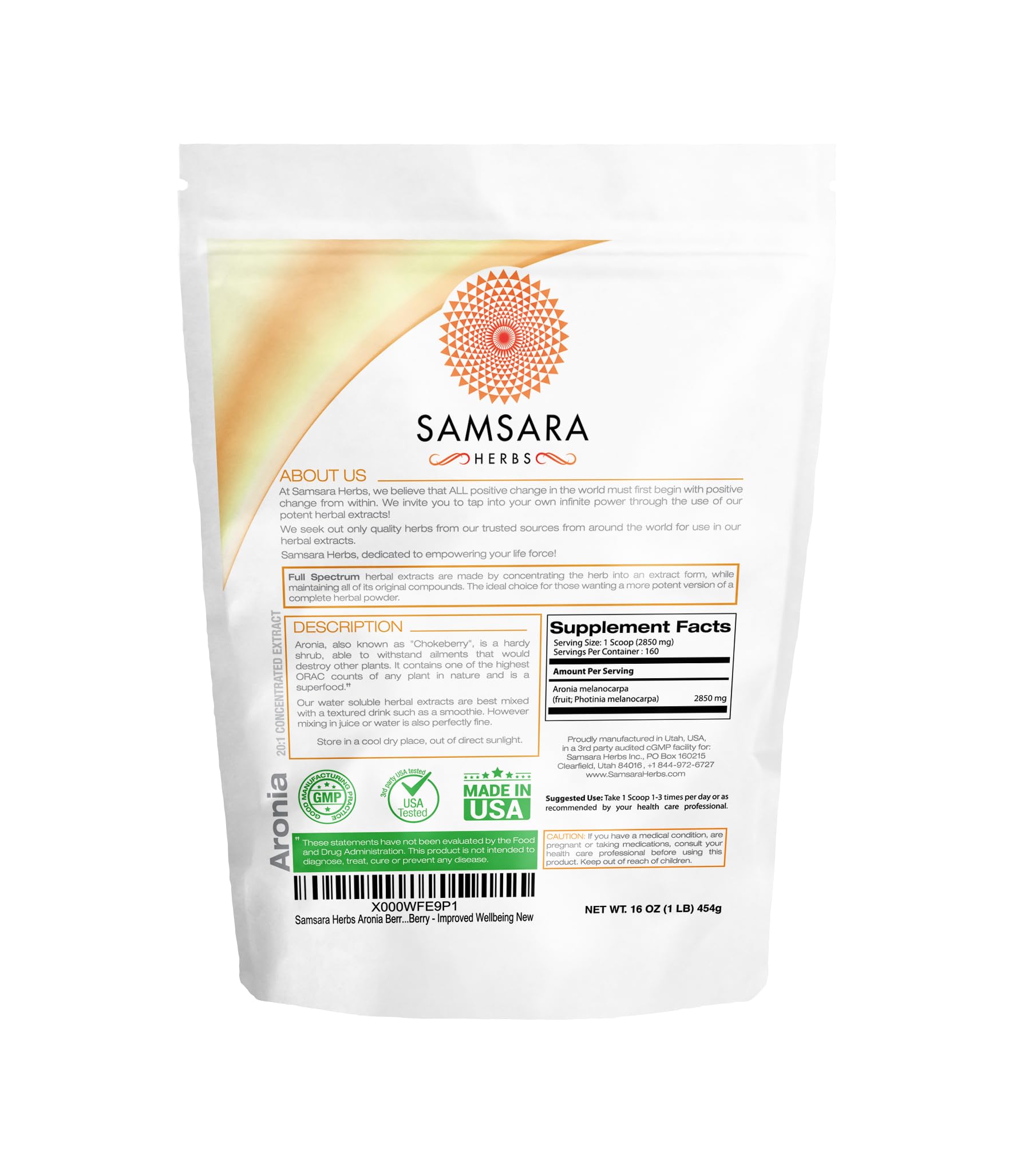 Samsara Herbs Aronia Berry 20:1 Extract Powder (16oz/454g) - Antioxidant, Flavonoids and Polyphenols Supplement - High ORAC - Native American Berry - Improved Wellbeing Samsara Herbs buy supplements canada