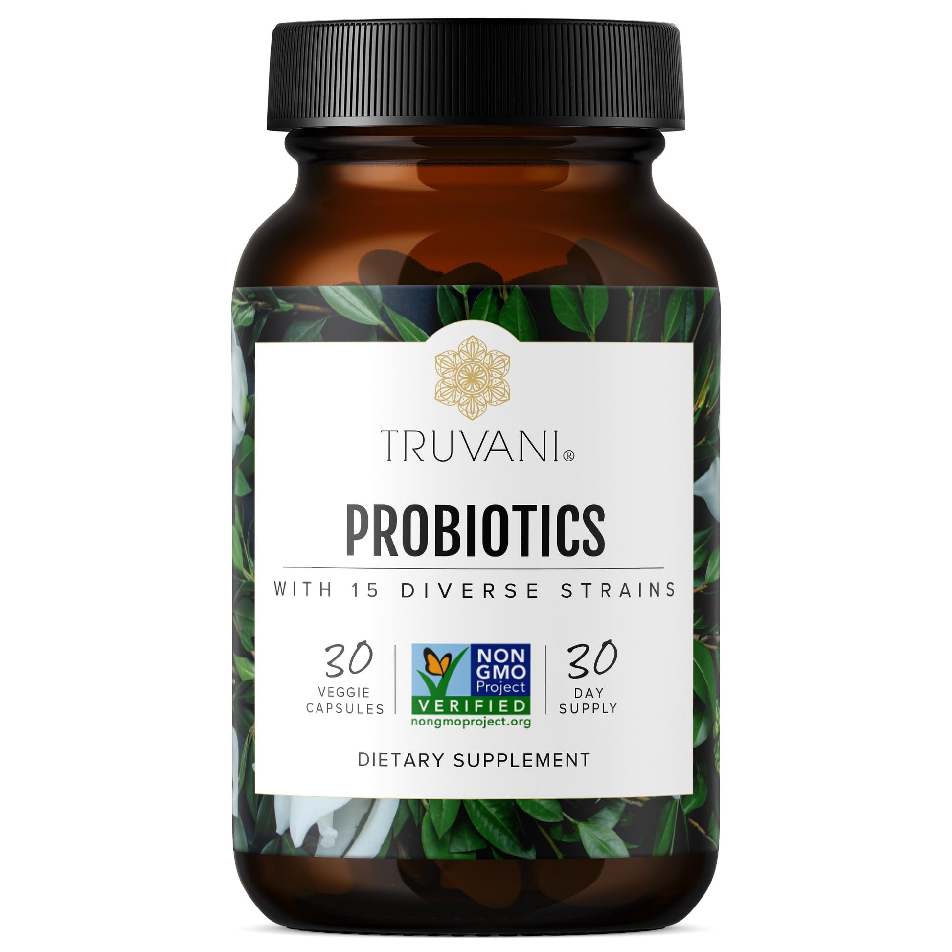 Truvani Probiotic Supplement | 30 Servings | 15 Billion CFU | 15 Diverse Strains for Digestive, Immune & Brain Health Support | Shelf-Stable Vegan Capsules | Non-GMO, No Fillers Truvani buy supplements canada