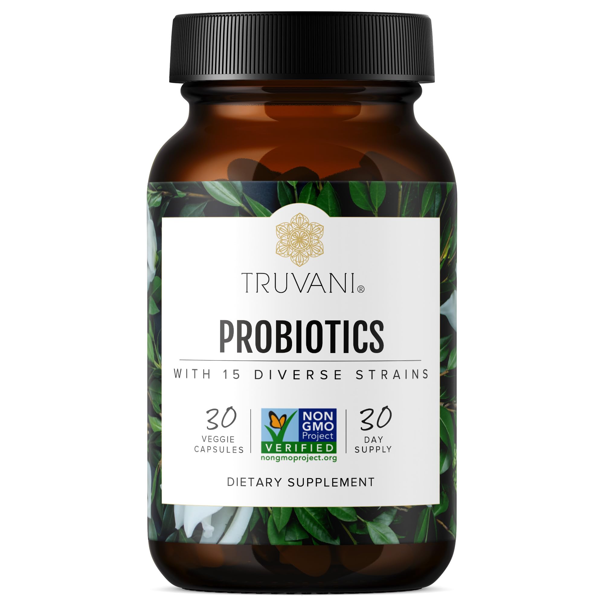 Truvani Probiotic Supplement | 30 Servings | 15 Billion CFU | 15 Diverse Strains for Digestive, Immune & Brain Health Support | Shelf-Stable Vegan Capsules | Non-GMO, No Fillers Truvani buy supplements canada
