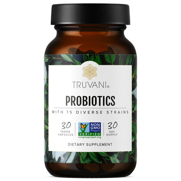 Truvani Probiotic Supplement | 30 Servings | 15 Billion CFU | 15 Diverse Strains for Digestive, Immune & Brain Health Support | Shelf-Stable Vegan Capsules | Non-GMO, No Fillers Truvani buy supplements canada