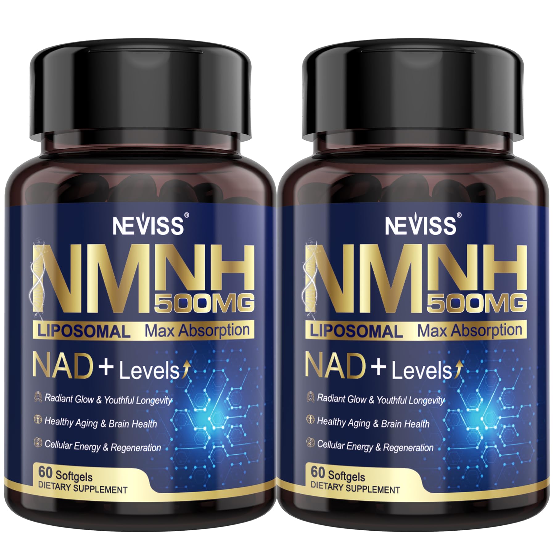 2Pack NAD+ Supplement, Next-Gen NMNH Liposomal 500mg, NR NMN Supplement Alternative, High Absorption NAD+ with Curcumin, Niacinamide for Cellular Energy, DNA Repair, Healthy Aging, 120 Softgels NEVISS buy supplements canada