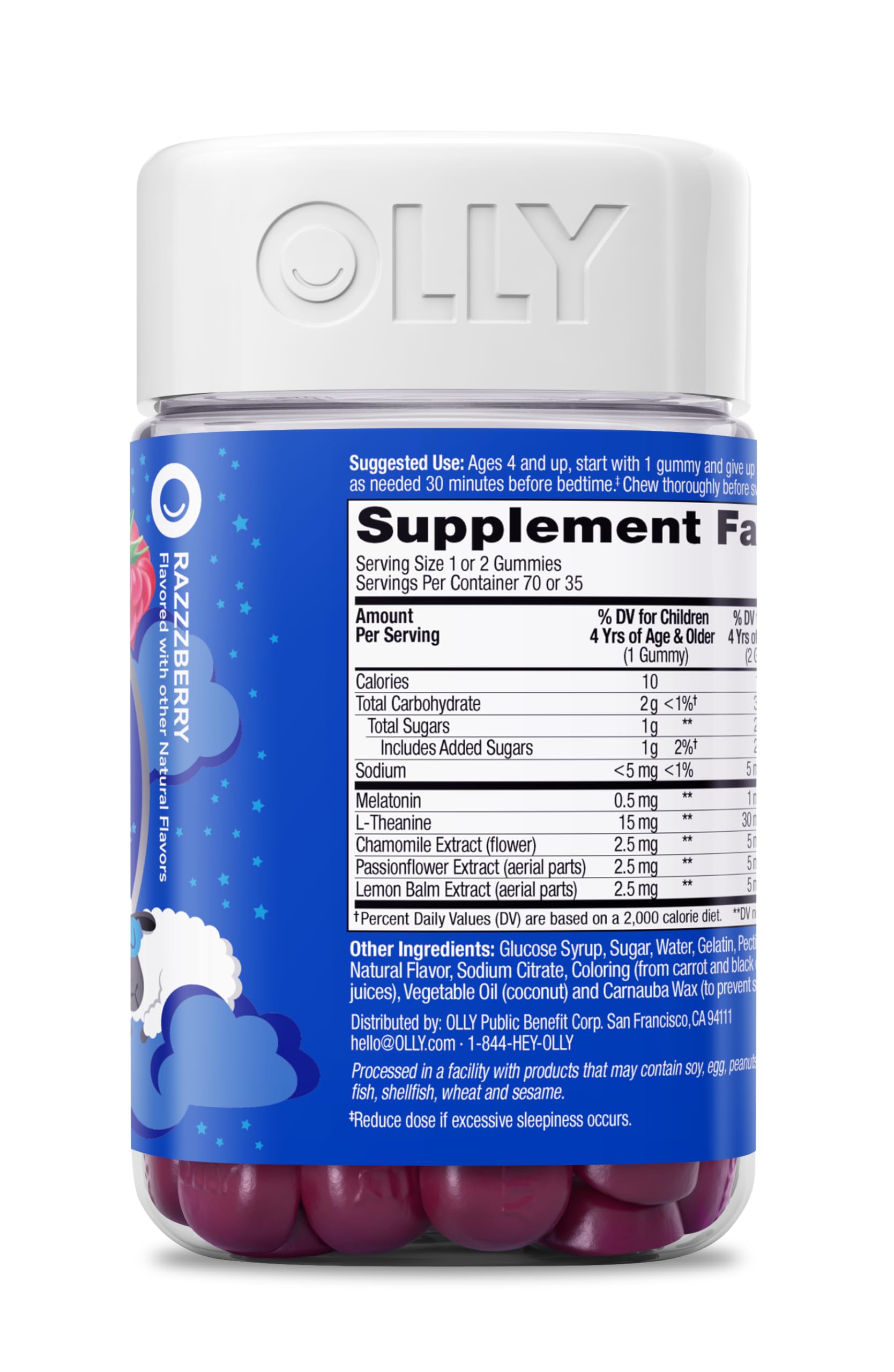 OLLY Kids Sleep Gummies, 0.5mg Melatonin, L Theanine, Chamomile, and Lemon Balm, Raspberry - 70 Count OLLY buy supplements canada