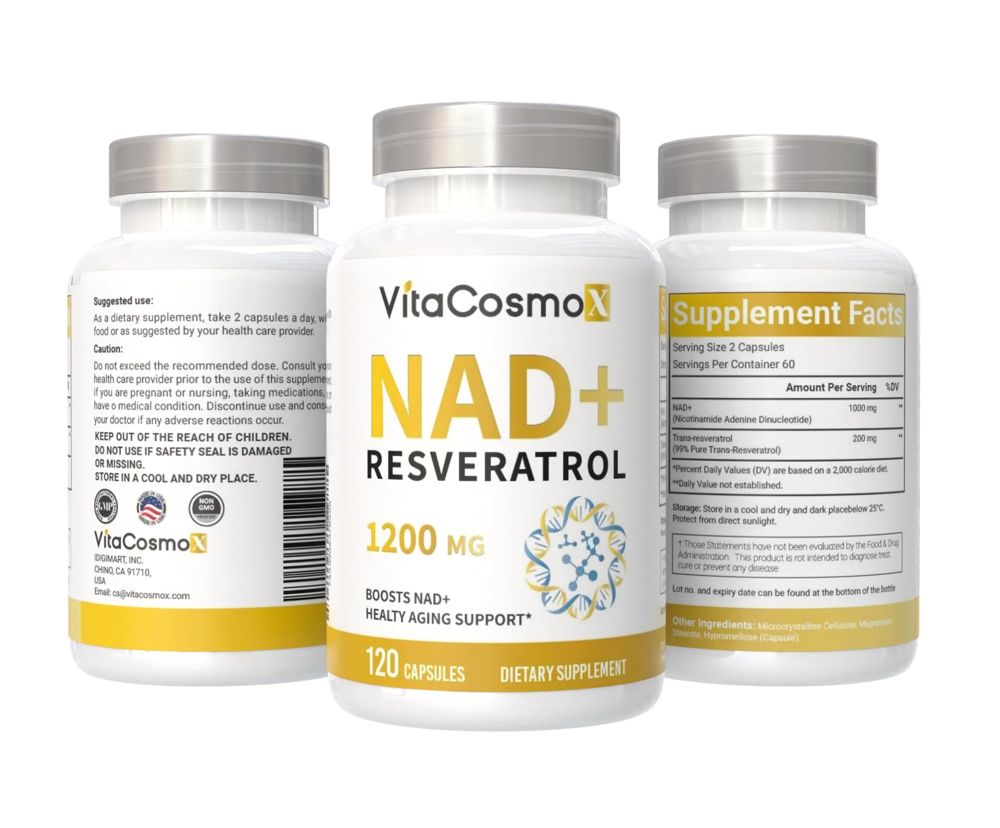 VitaCosmoX NAD+ Supplement 1,200mg per Serving,120 Capsules (Nicotinamide Adenine Dinucleotide) - 60 Servings, Gluten-Free, Vegan VitaCosmoX buy supplements canada