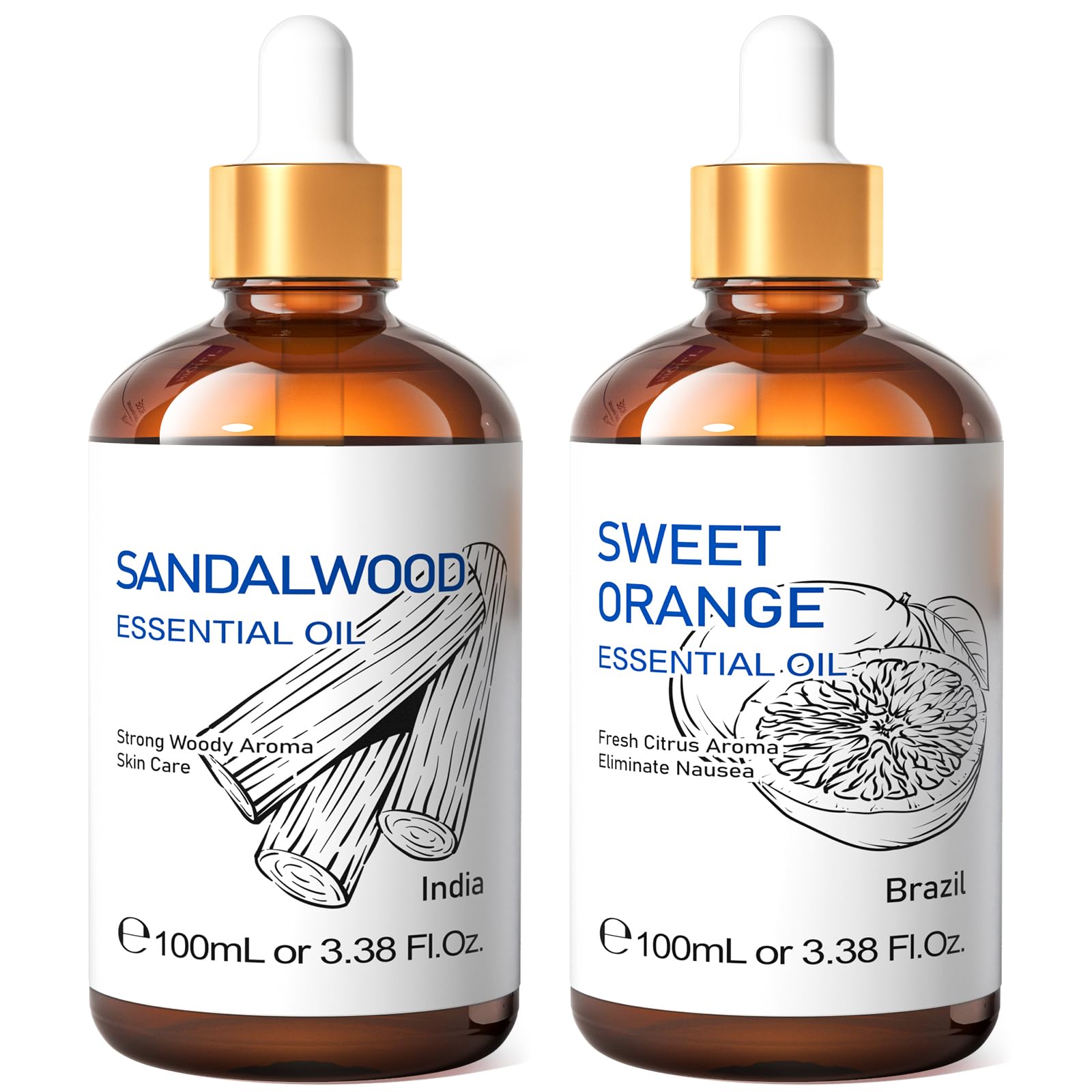 HIQILI Sandalwood Essential Oil and Sweet Orange Essential Oil, 100% Pure Natural for Diffuser - 3.38 Fl Oz HIQILI buy supplements canada