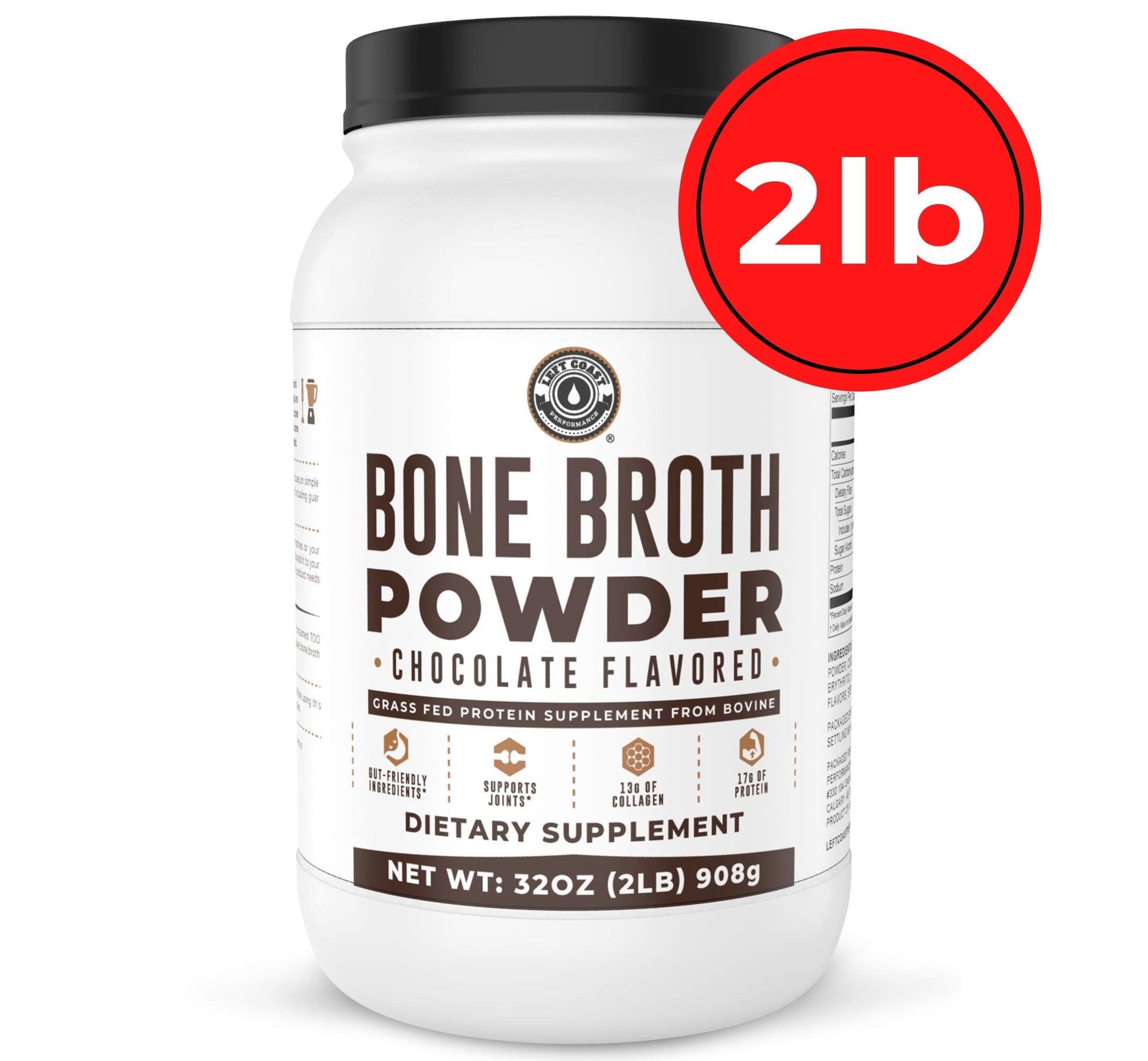 Chocolate Bone Broth Protein Powder - 100% Grass Fed Beef Bone Broth with 16g Protein & 13g Collagen per Serving - Great for Shakes & Hot Chocolate - Keto Friendly Low Carb Left Coast Performance buy supplements canada