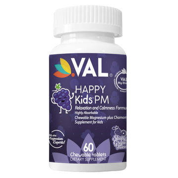 VAL Kids PM Magnesium Gummies | Sugar-Free Chewable Tablets with Chamomile, Magnesium Glycinate + Citrate + Taurate | Vitamin B6 & C | Natural Grape Flavor | Sleep & Calm Support | 60 Ct | Ages 4+ VAL buy supplements canada