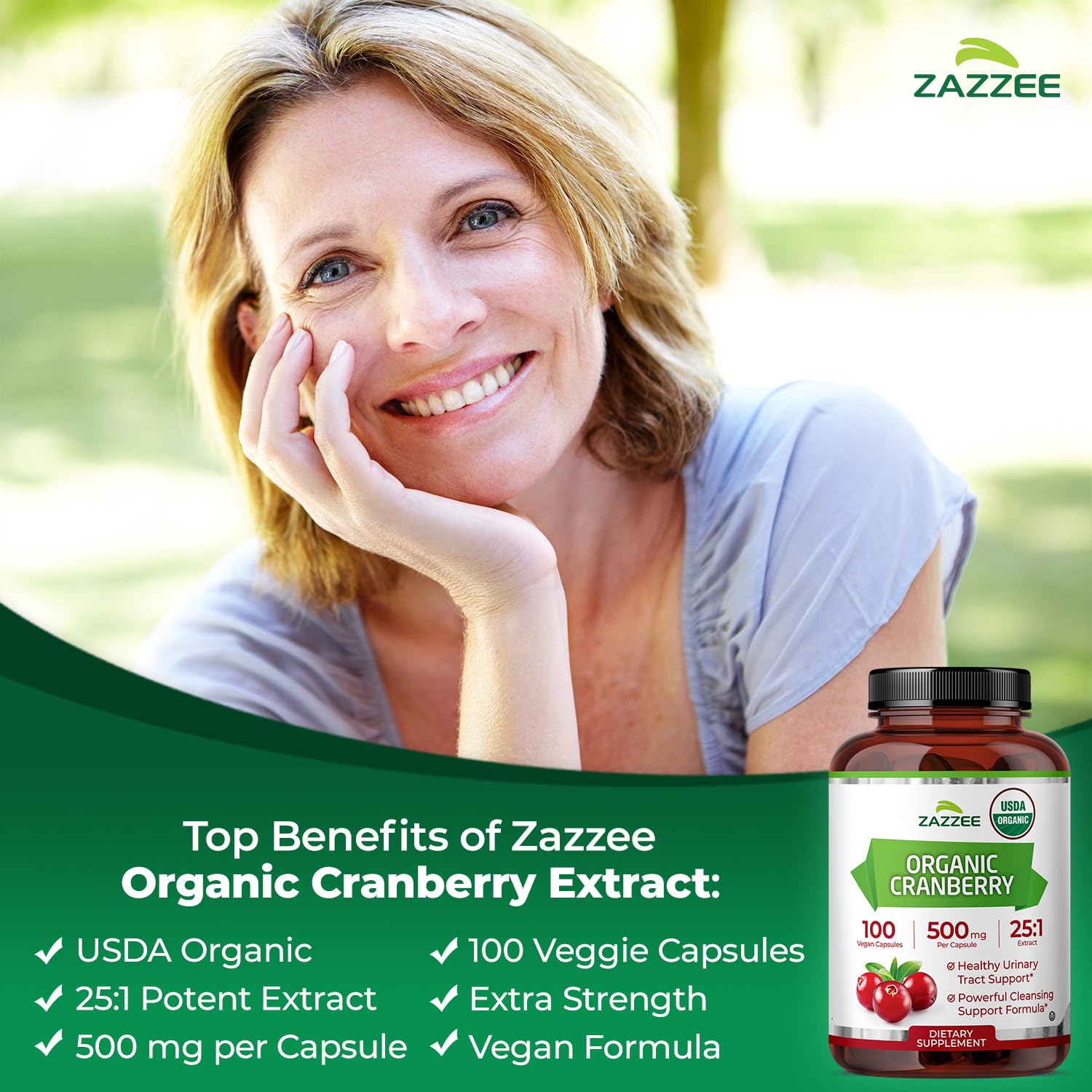 Zazzee USDA Organic Cranberry 25:1 Extract, 500 mg per Capsule, 100 Vegan Capsules, 3+ Month Supply, Certified Kosher, Vaccinium Macrocarpon, Urinary Tract & Bladder Support Zazzee buy supplements canada