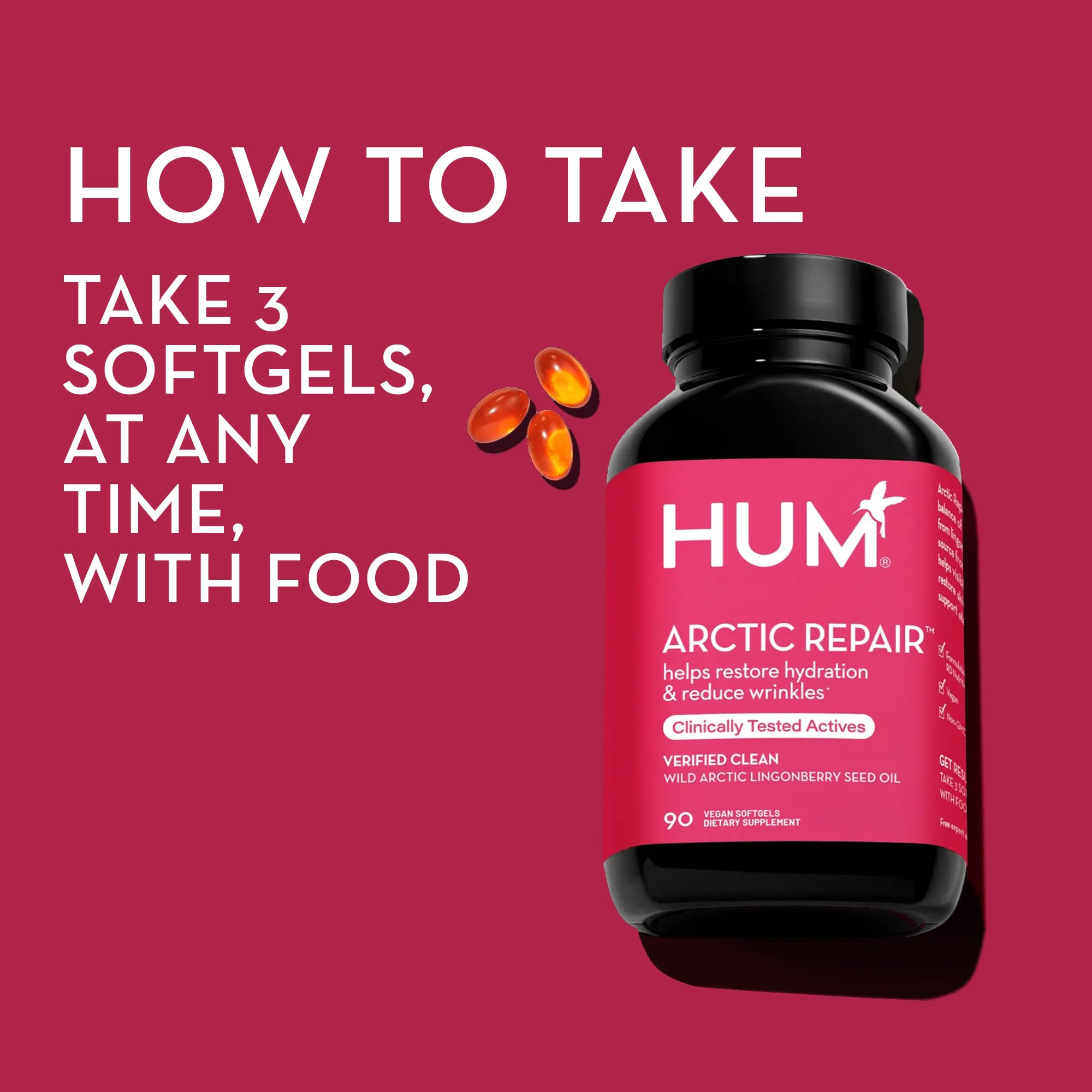 HUM Arctic Repair Clear Skin Supplement with Omega 3, Vitamin E, A, and Lingonberry Seed Oil, Skin Repair with Omega 3 6 9 to Help Support Appearance of Wrinkles & Hydrate, 90 Vegan Softgels HUM buy supplements canada