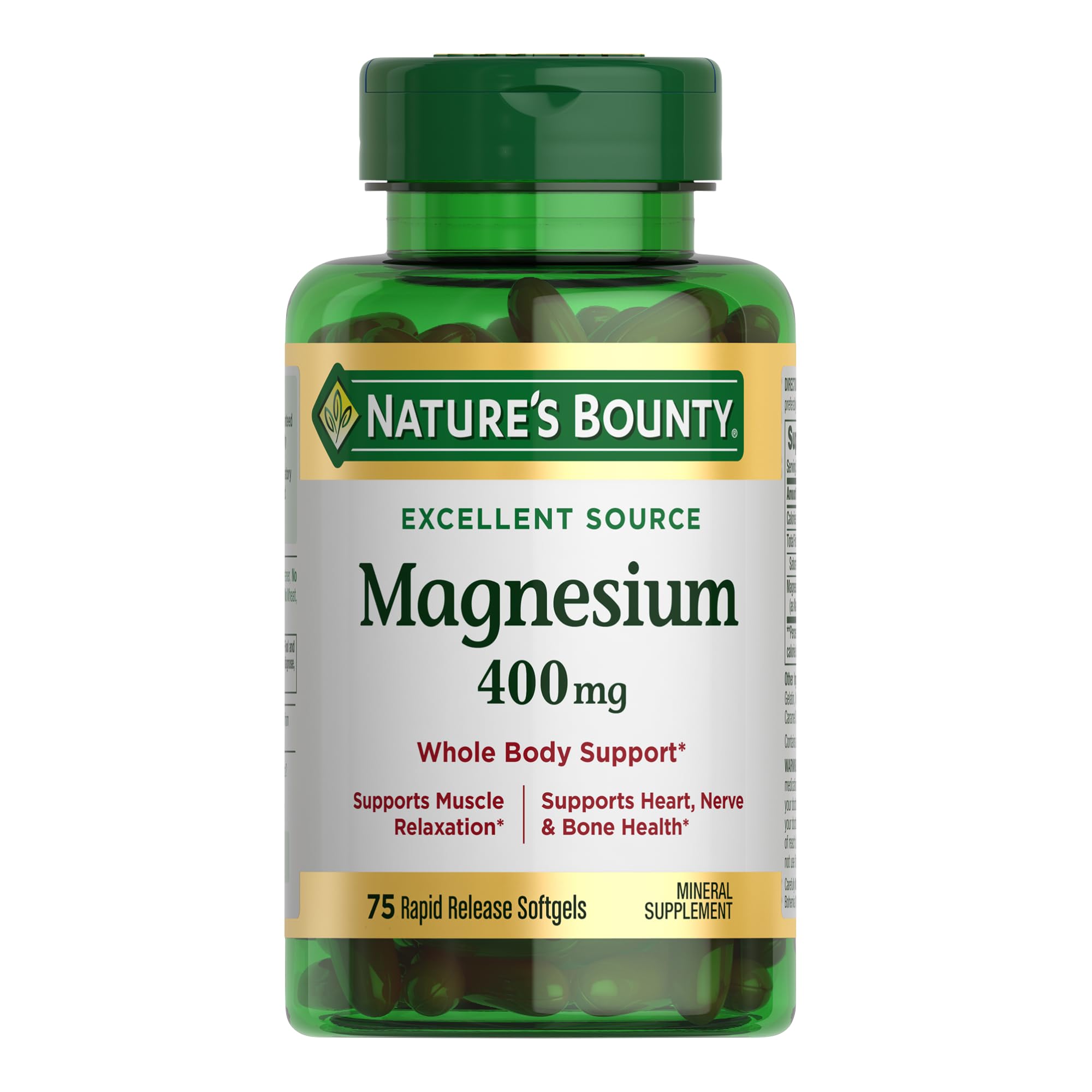 Nature's Bounty Magnesium 400 mg Softgel, Whole Body Support, Magnesium Supplements for Men and Women, Heart, Nerve & Bone Health, 75 Softgels (Pack of 1) Nature's Bounty buy supplements canada