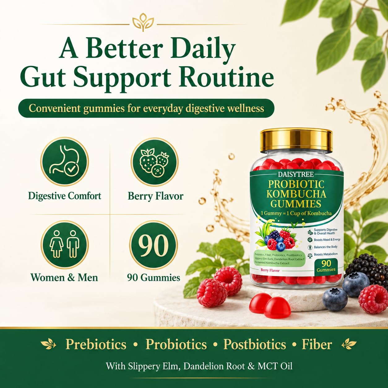 PRIMEHAVEN Probiotic Kombucha Gummies - Prebiotics, Probiotics, Postbiotics, Fiber Supplement, Slippery Elm, Dandelion Root, for Bloating, Gut Health PRIMEHAVEN buy supplements canada