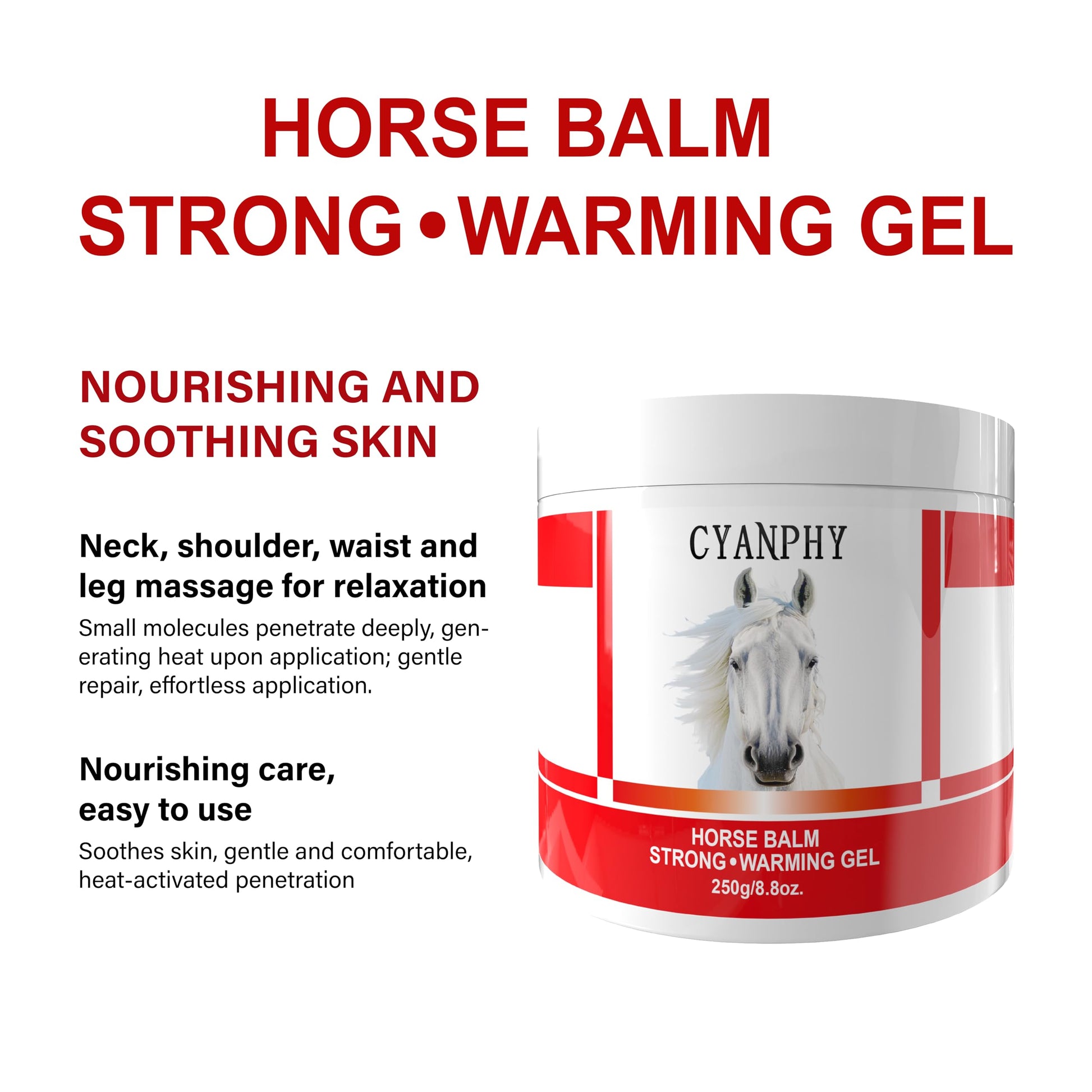 CYANPHY 250g Unisex Adult Extra Strong Horse Balm Joint Massage Cream with Fresh Scent for Muscle & Joint Massage Body for Warming Massage Gel for Hands, Feet, Legs, Knees, Waist for People CYANPHY buy supplements canada