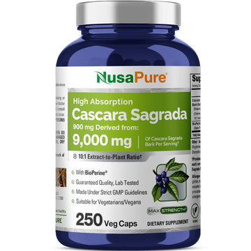 NusaPure Cascara Sagrada 10:1 Extract, 900 mg Equivalent to 9,000 mg per Veggie Caps - 250 Capsules (Non-GMO, Vegan) NusaPure buy supplements canada